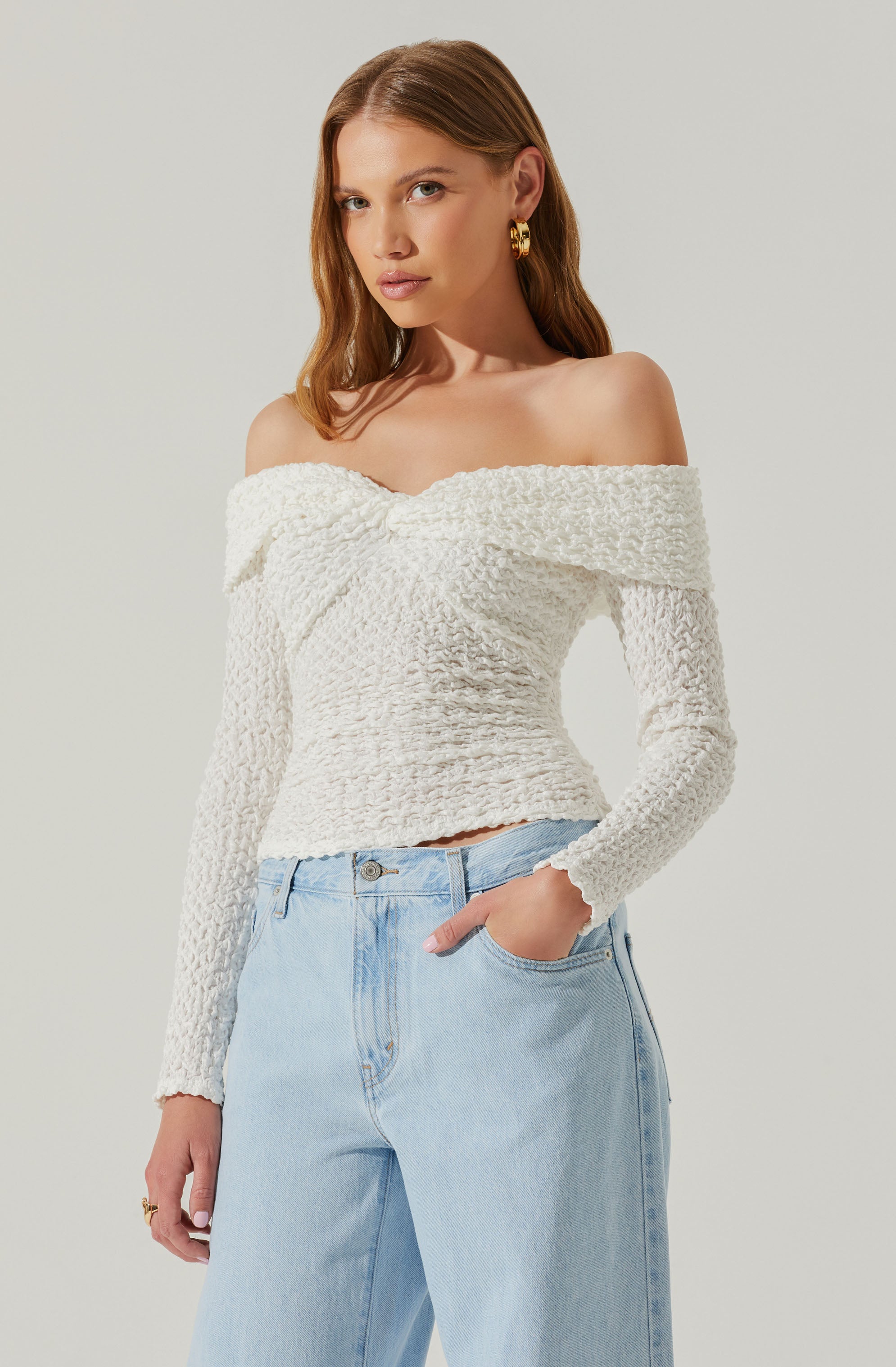 Kendy Off Shoulder Long Sleeve Top-Aljck
