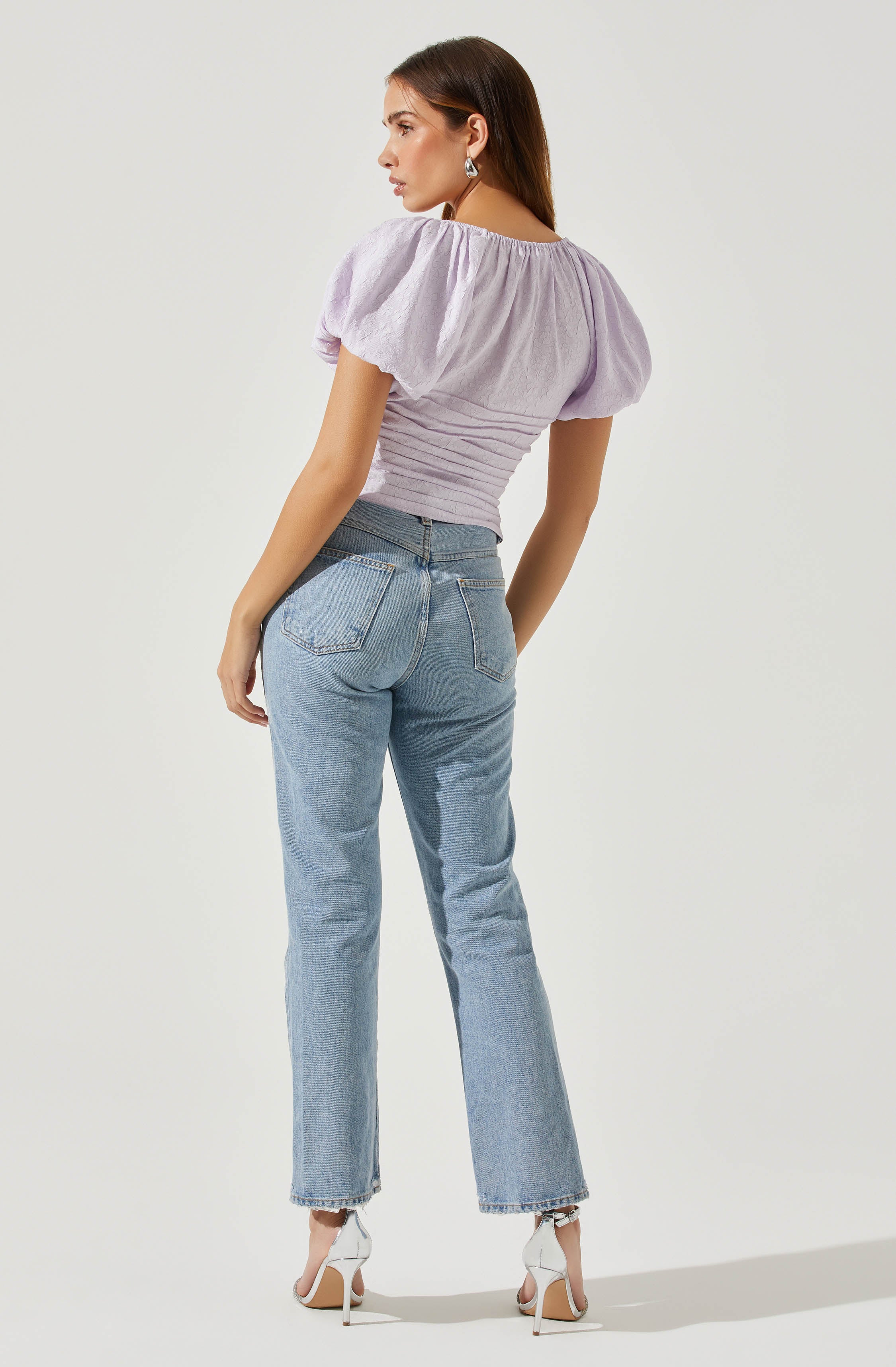 Tameka Textured Ruched Puff Sleeve Top-Aljck