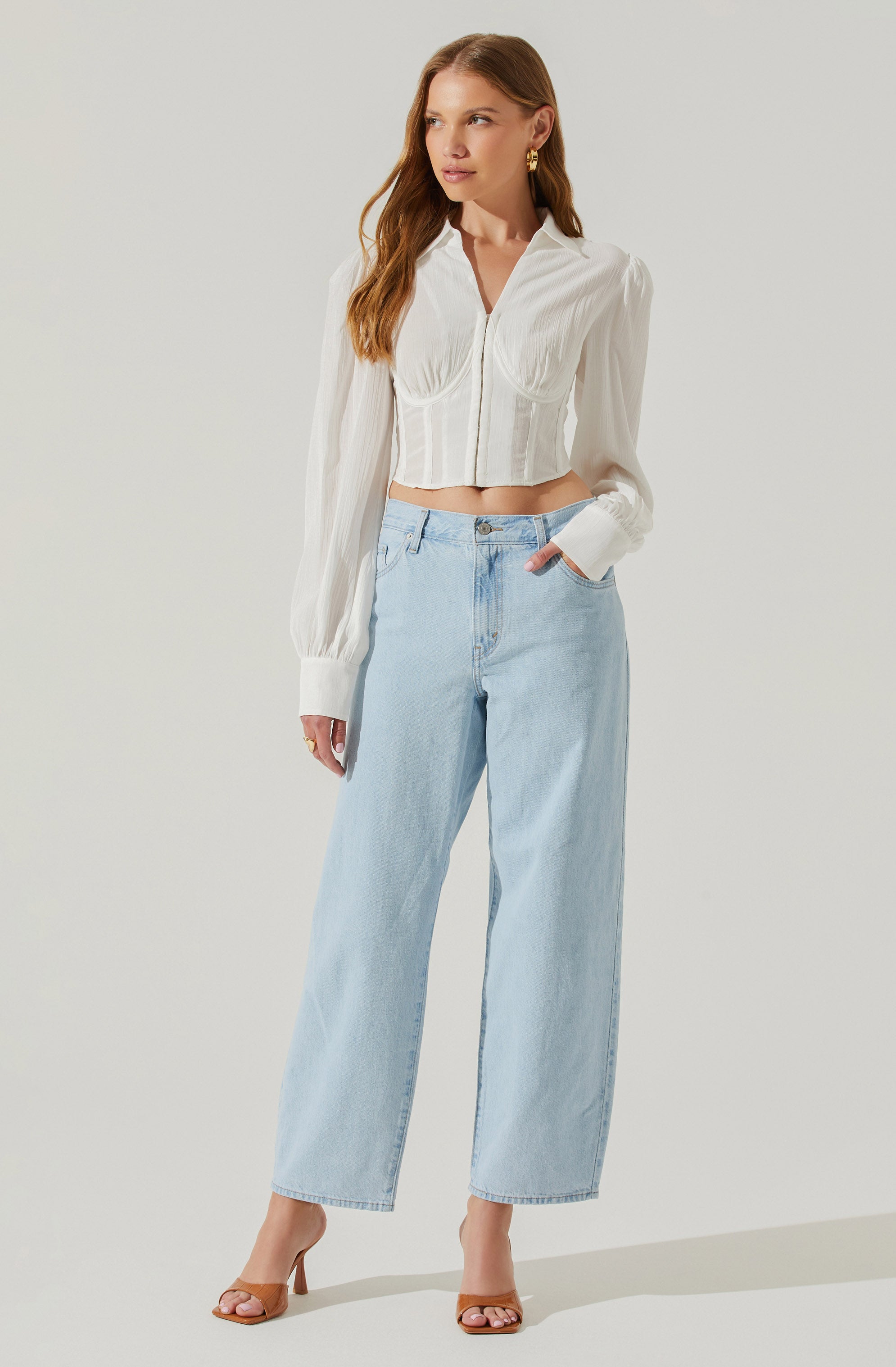 Joree Collared Long Sleeve Corset Top-Aljck