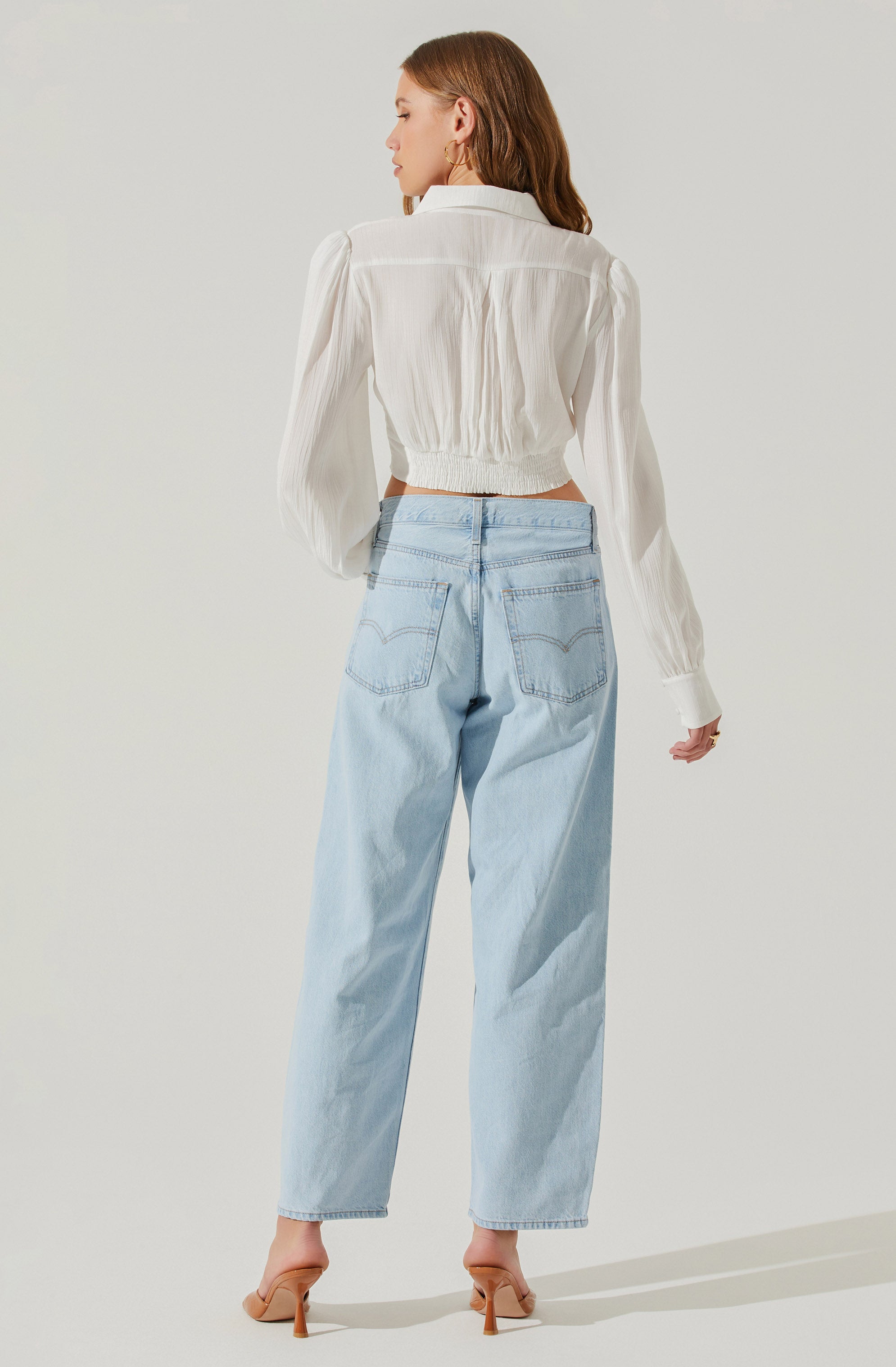 Joree Collared Long Sleeve Corset Top-Aljck