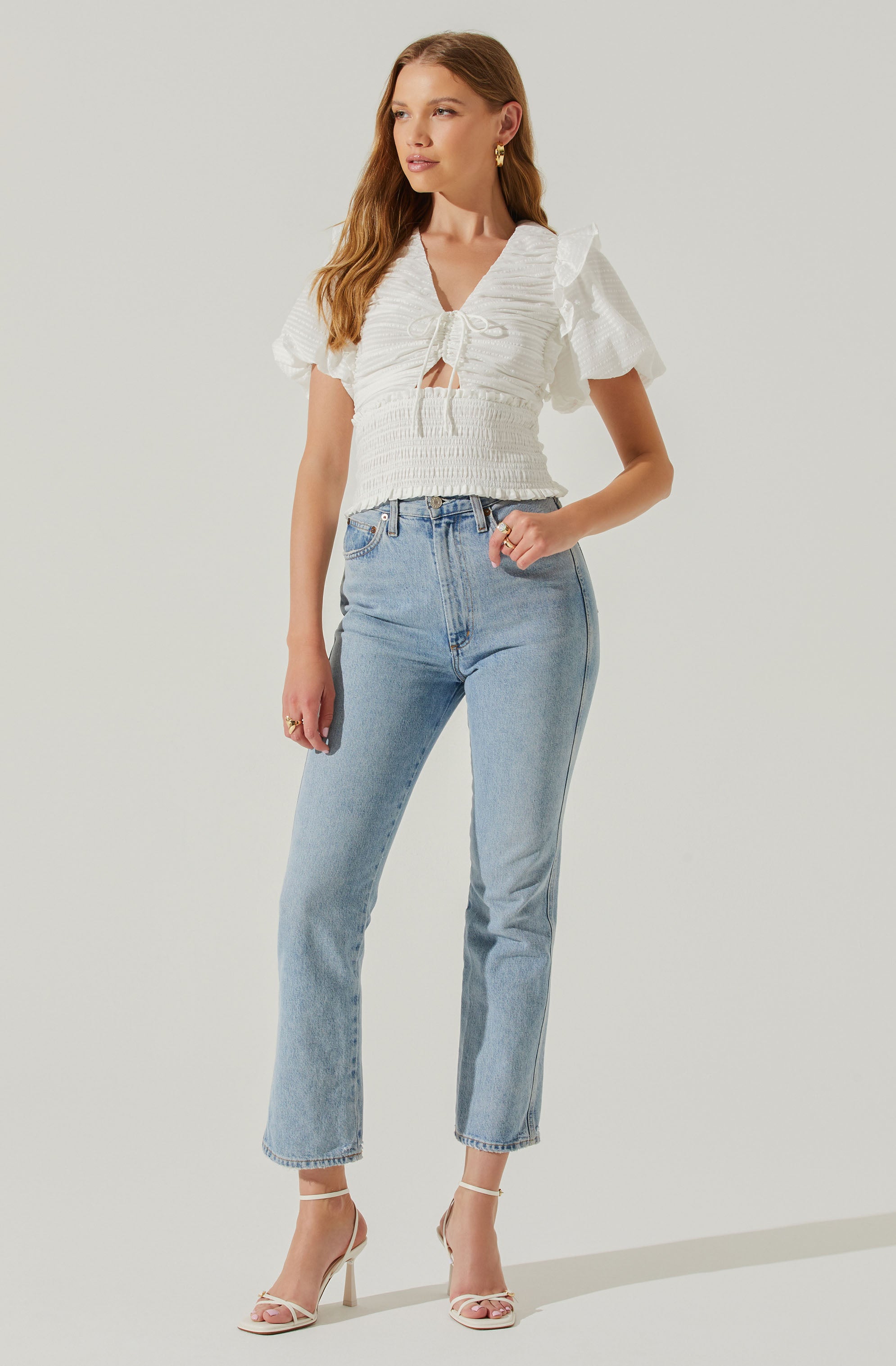 Itzyana Ruched Puff Sleeve Top-Aljck