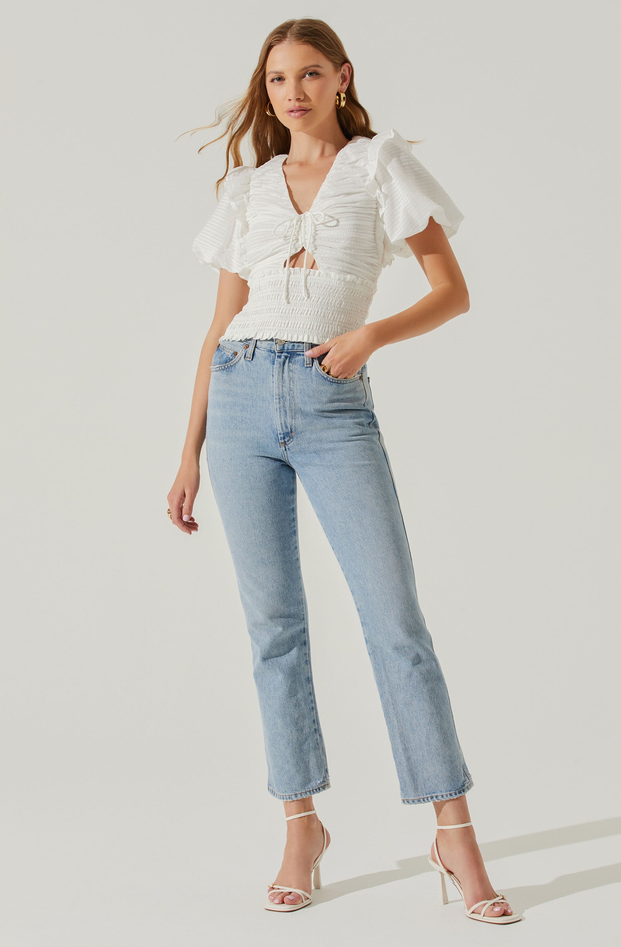 Itzyana Ruched Puff Sleeve Top-Aljck