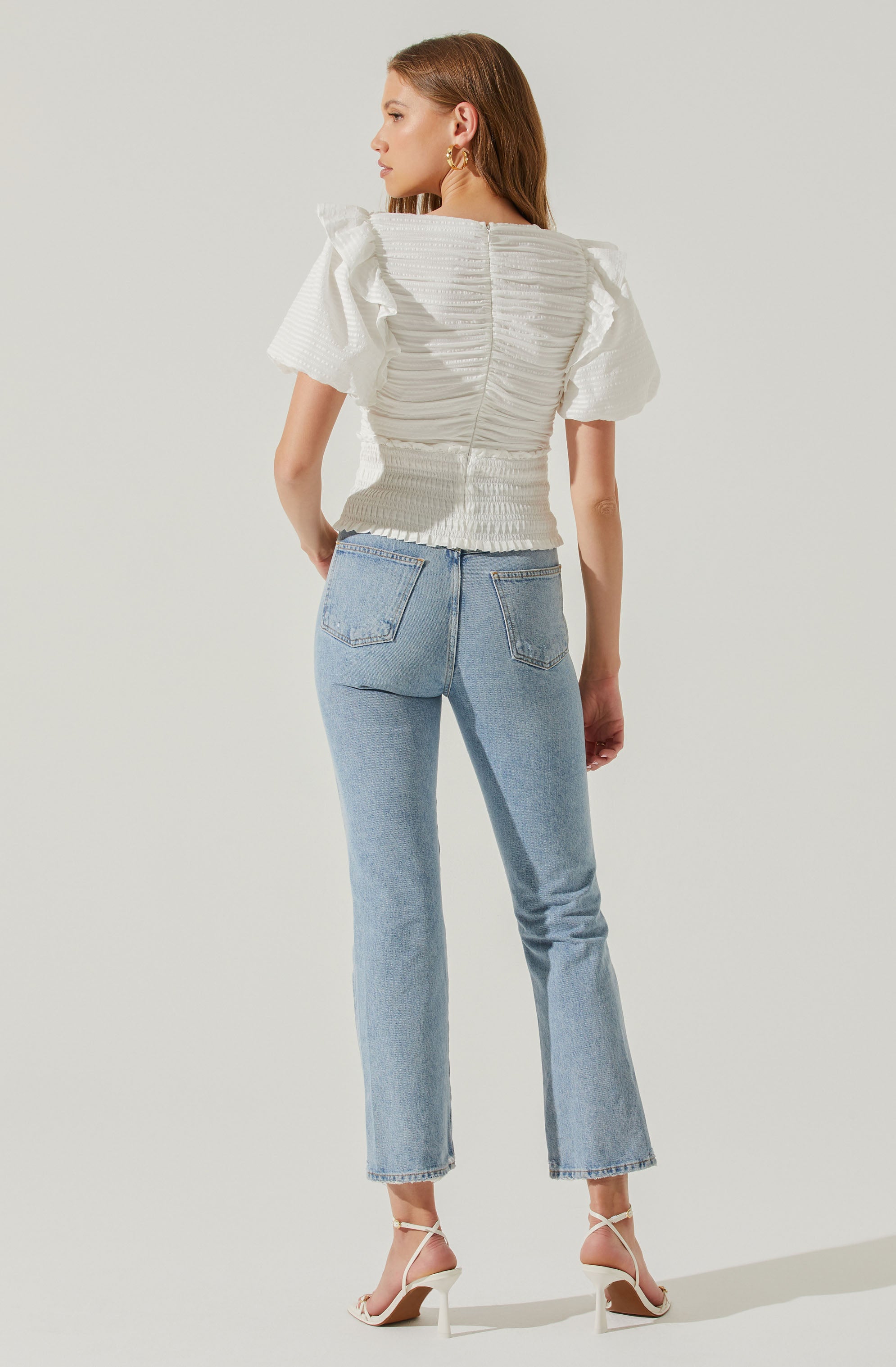 Itzyana Ruched Puff Sleeve Top-Aljck