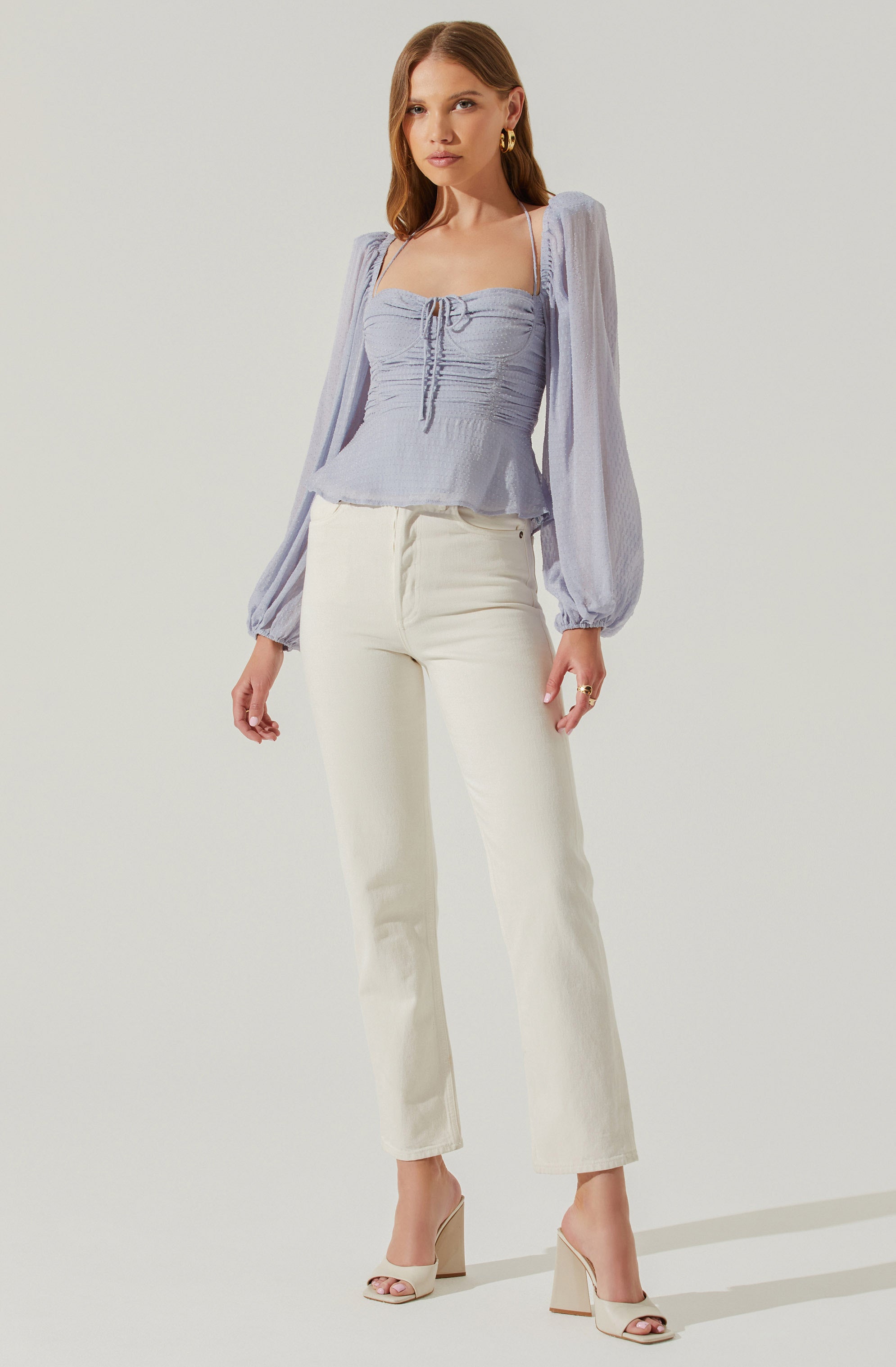 Roisin Tie Neck Puff Sleeve Top-Aljck