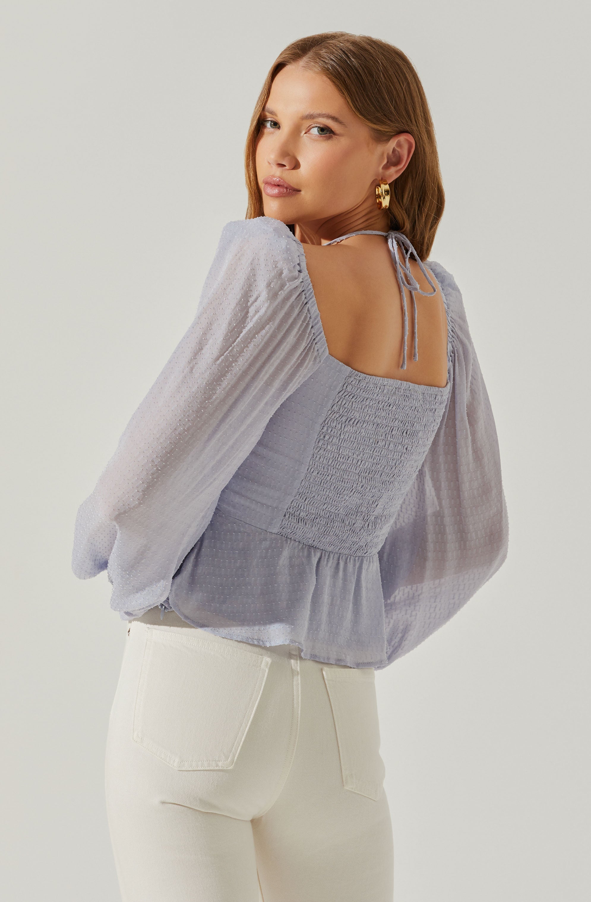 Roisin Tie Neck Puff Sleeve Top-Aljck