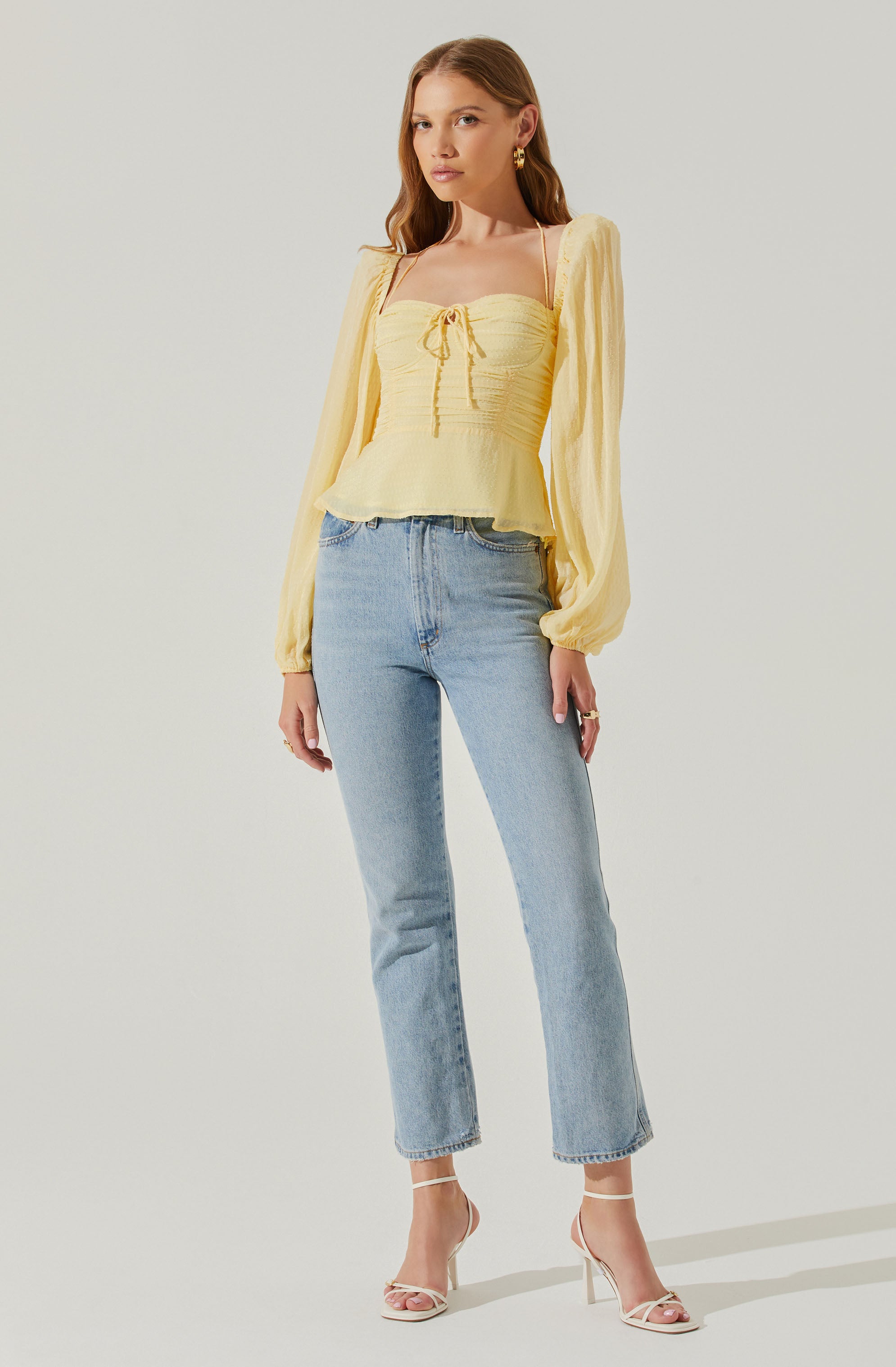 Roisin Tie Neck Puff Sleeve Top-Aljck