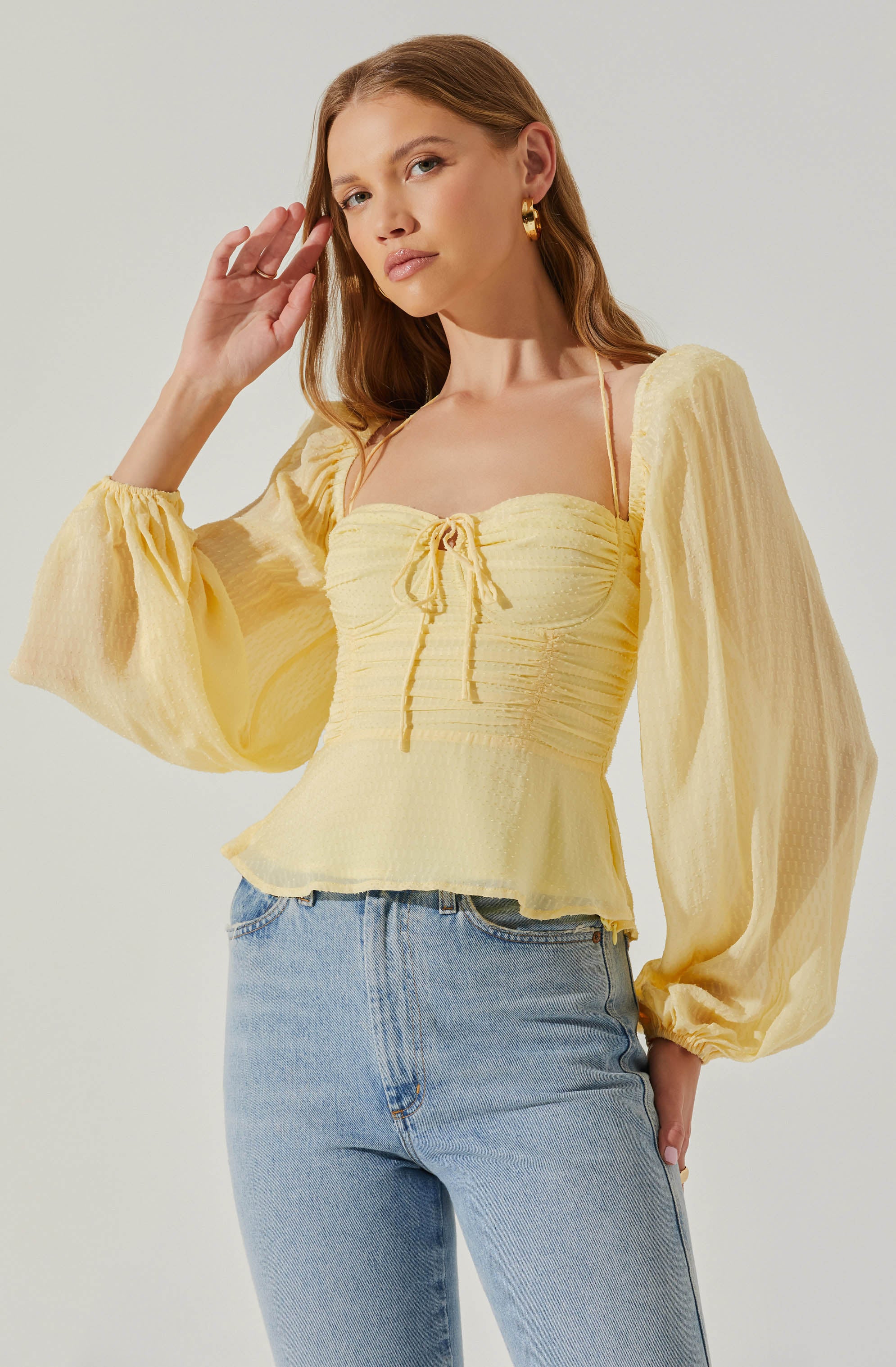 Roisin Tie Neck Puff Sleeve Top-Aljck