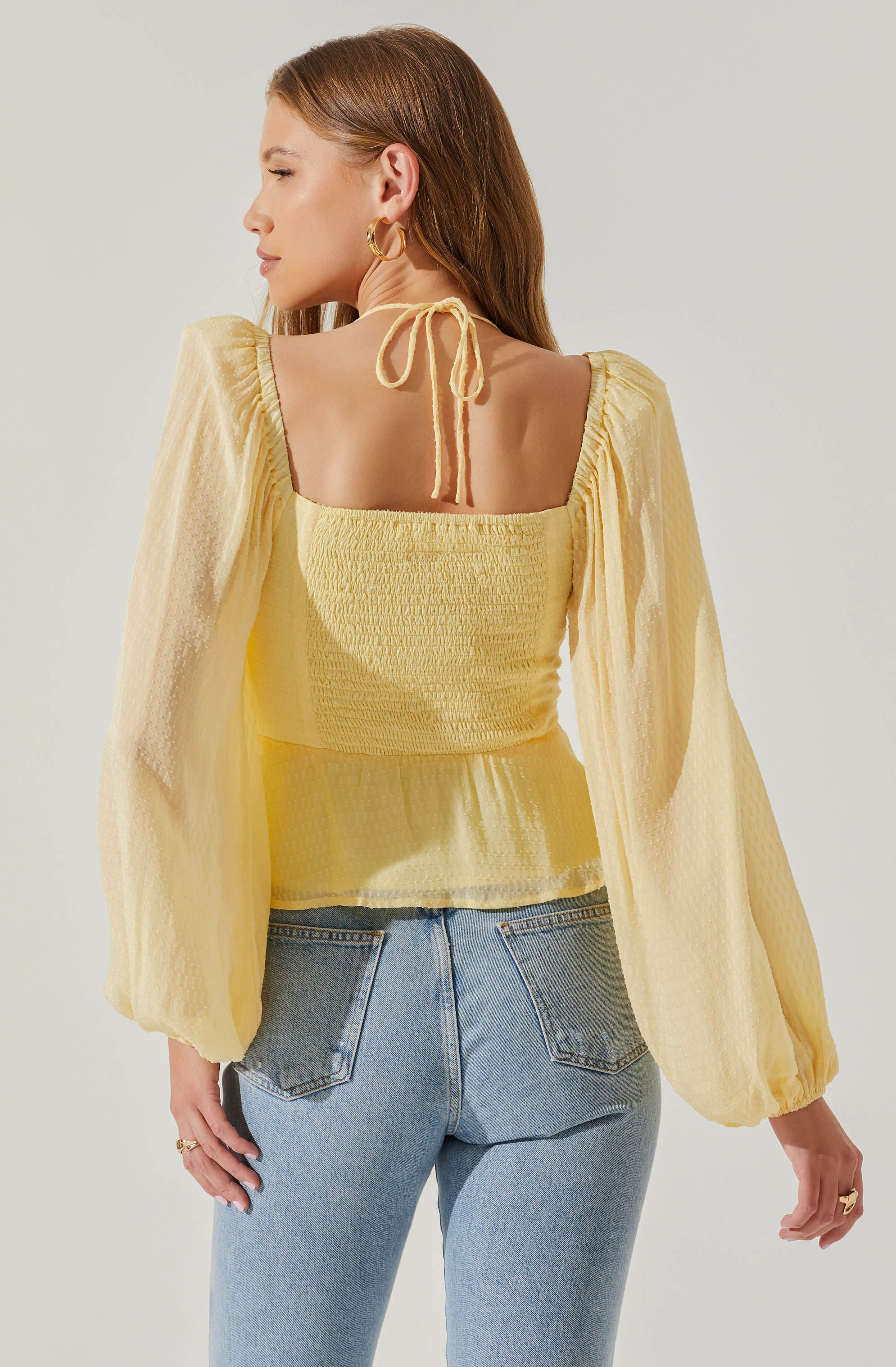 Roisin Tie Neck Puff Sleeve Top-Aljck