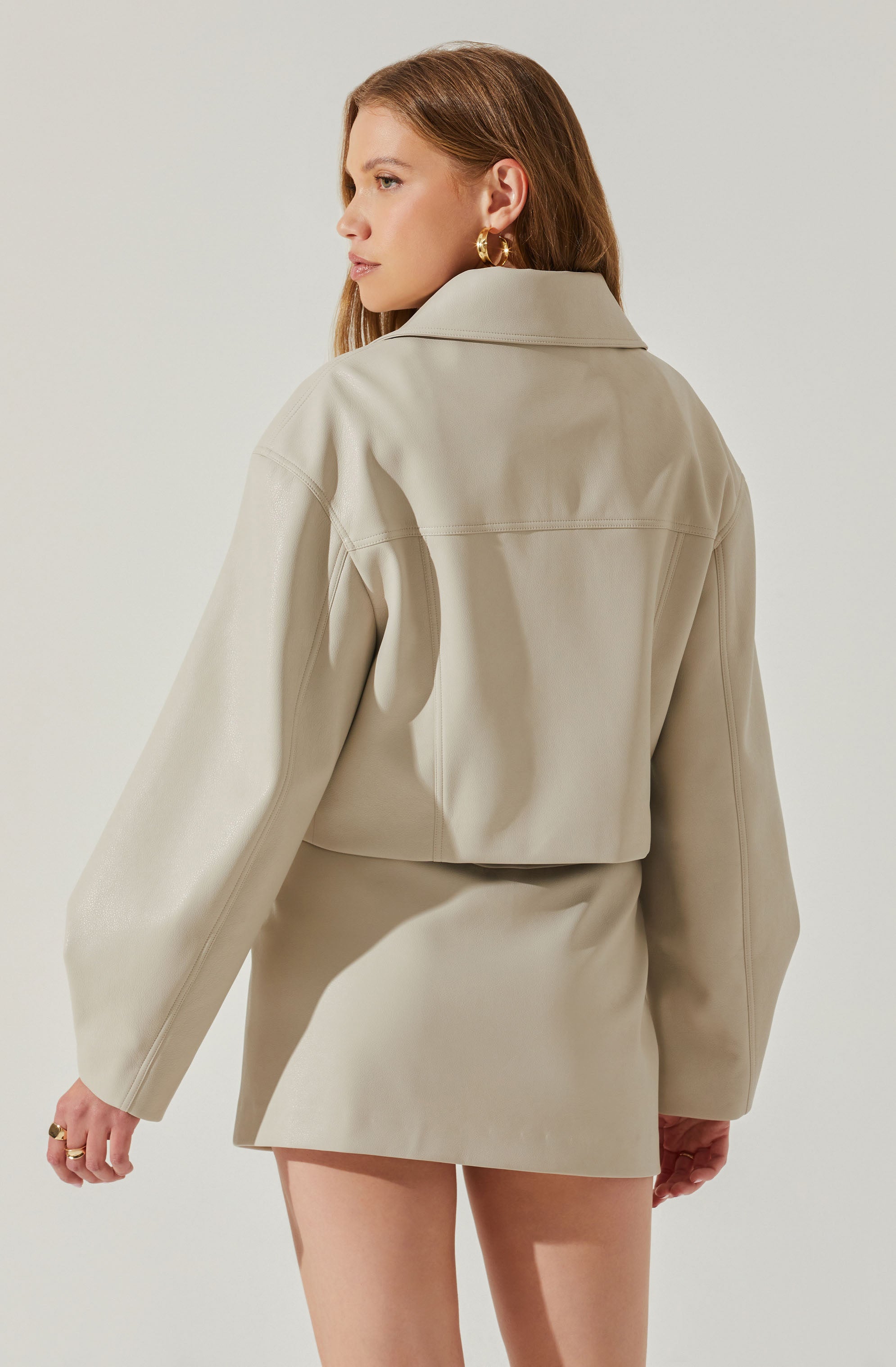 Tracy Faux Leather Cropped Cargo Jacket-Aljck