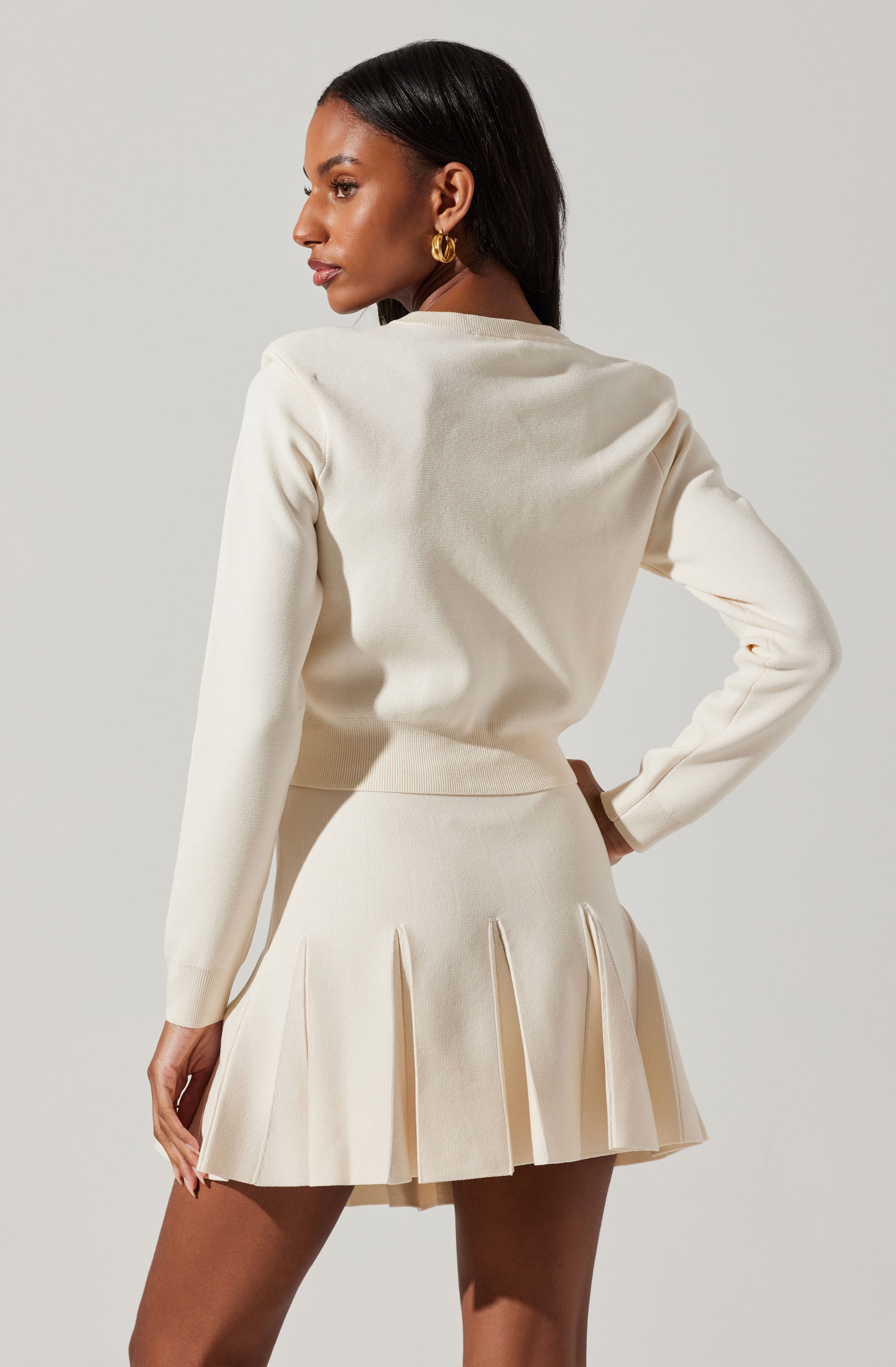 Denisa Faux Pearl Button Cardigan-Aljck