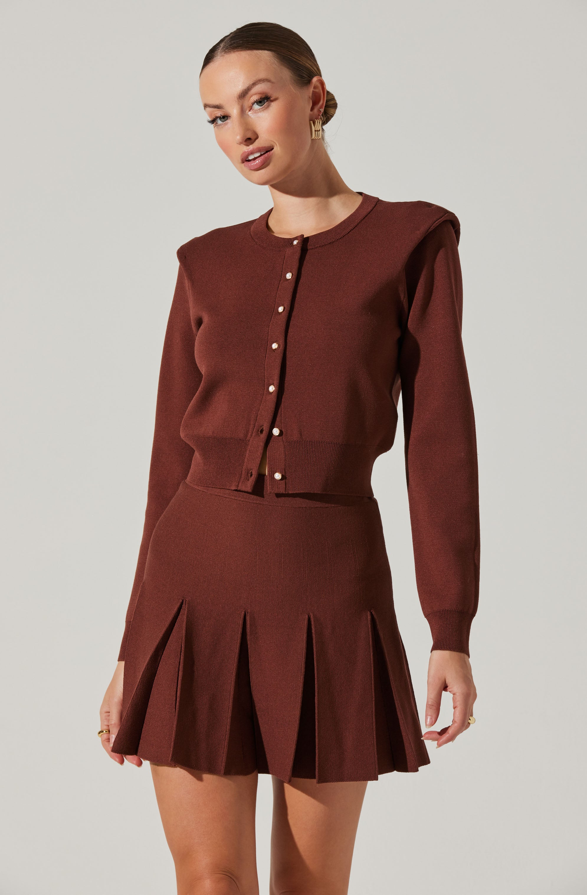 Denisa Faux Pearl Button Cardigan-Aljck