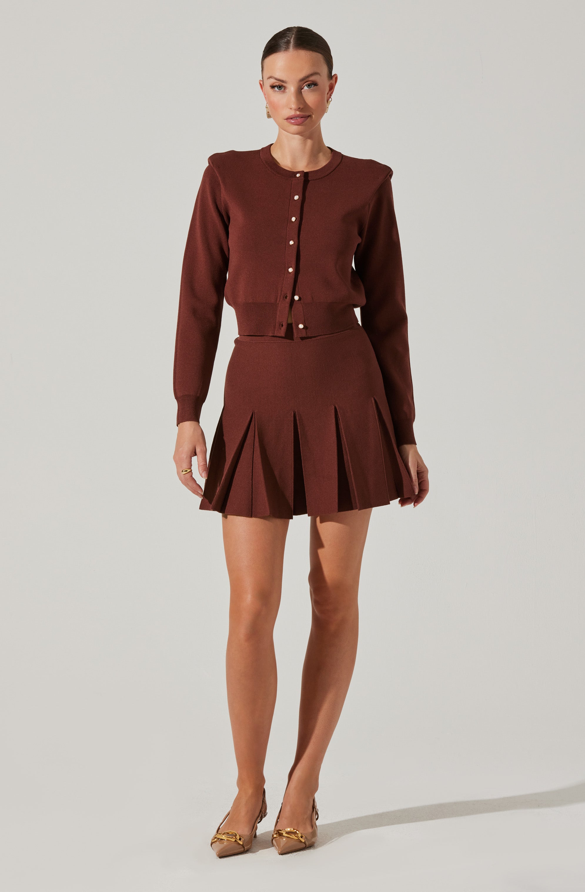 Denisa Faux Pearl Button Cardigan-Aljck