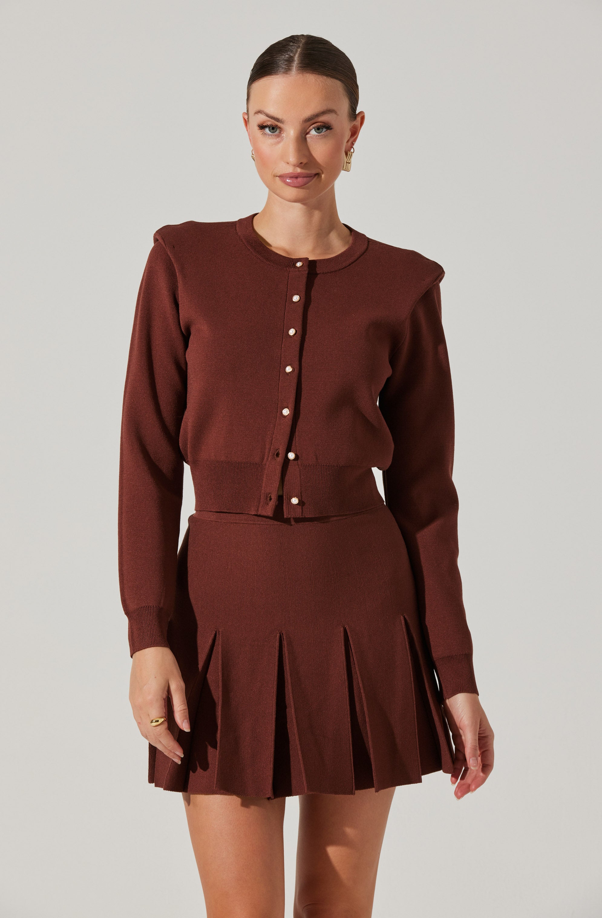 Denisa Faux Pearl Button Cardigan-Aljck