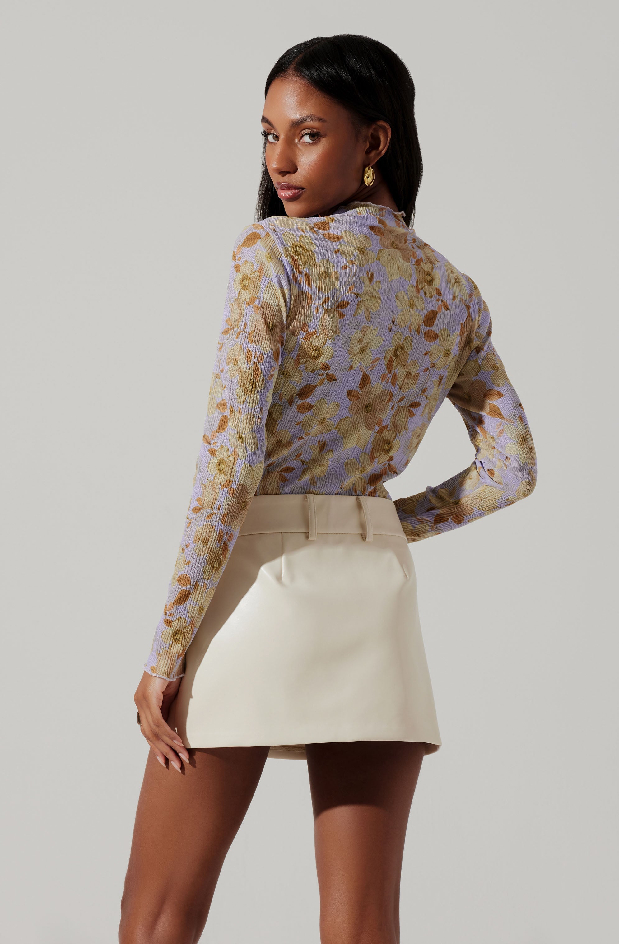 Eska Pleated Mock Neck Long Sleeve Top-Aljck