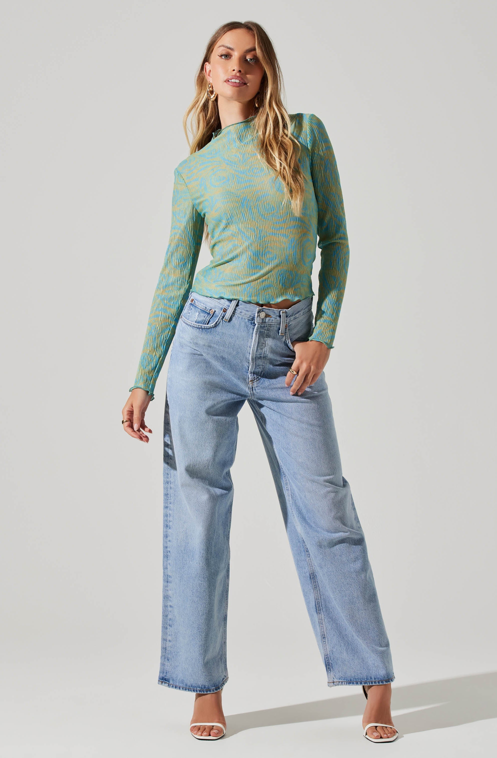 Eska Pleated Mock Neck Long Sleeve Top-Aljck