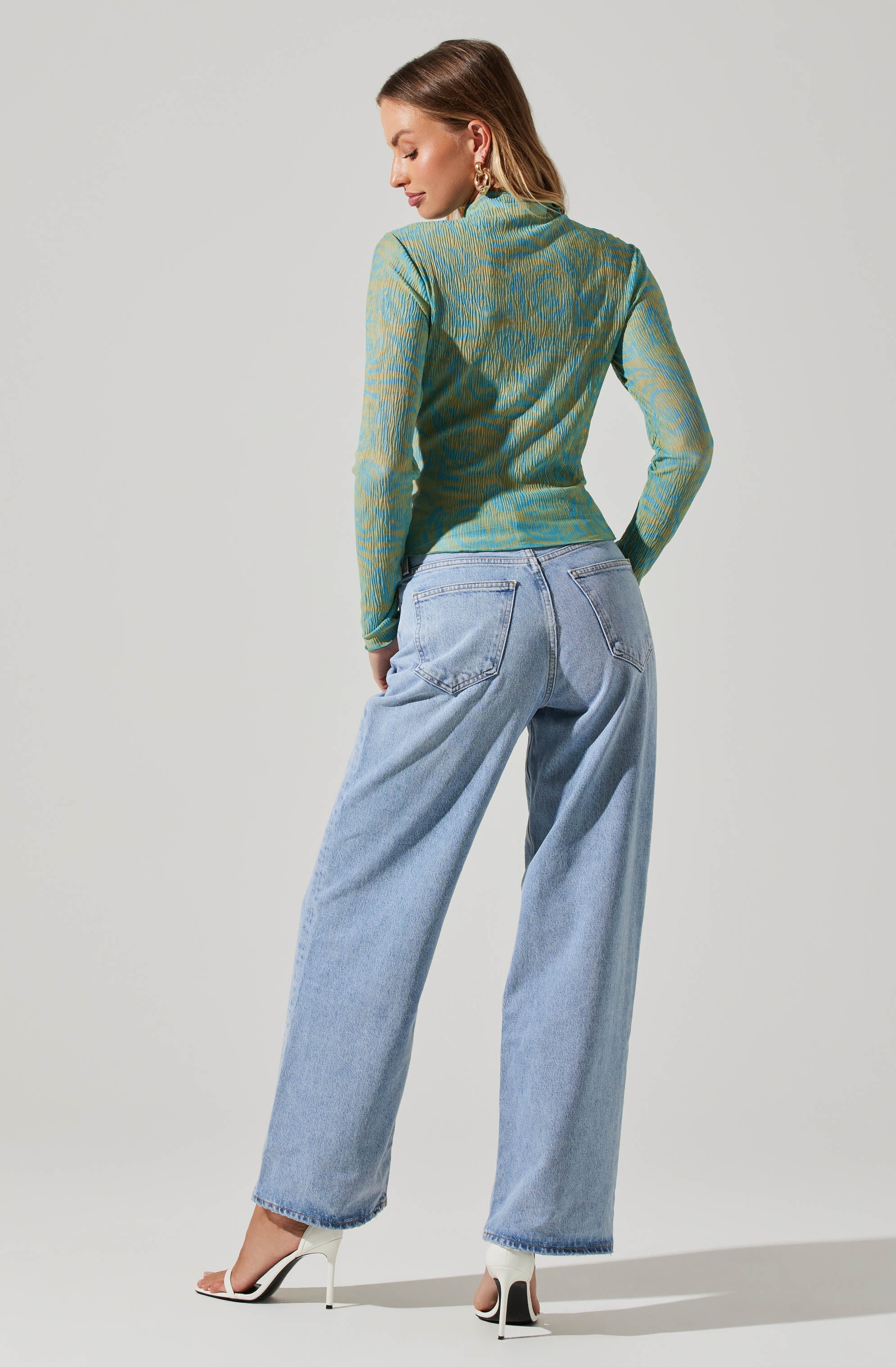 Eska Pleated Mock Neck Long Sleeve Top-Aljck