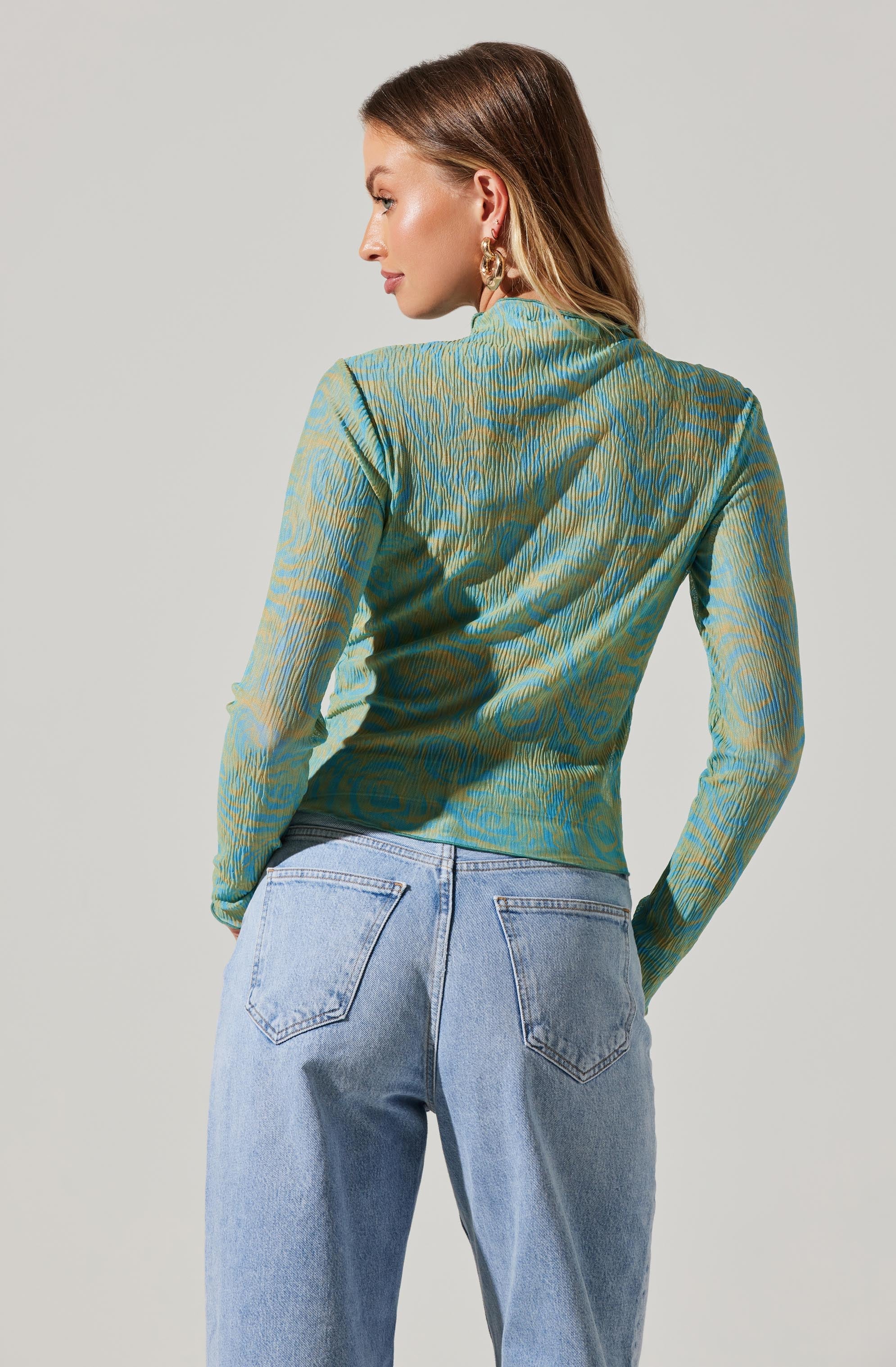 Eska Pleated Mock Neck Long Sleeve Top-Aljck