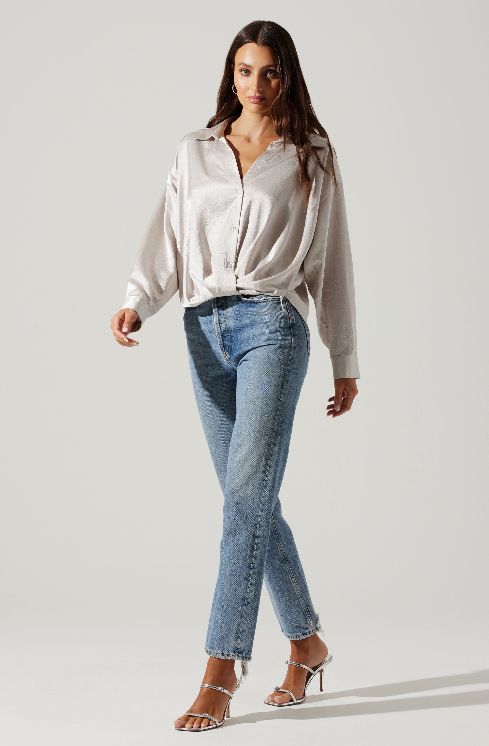 Corrine Satin Button Down Top-Aljck