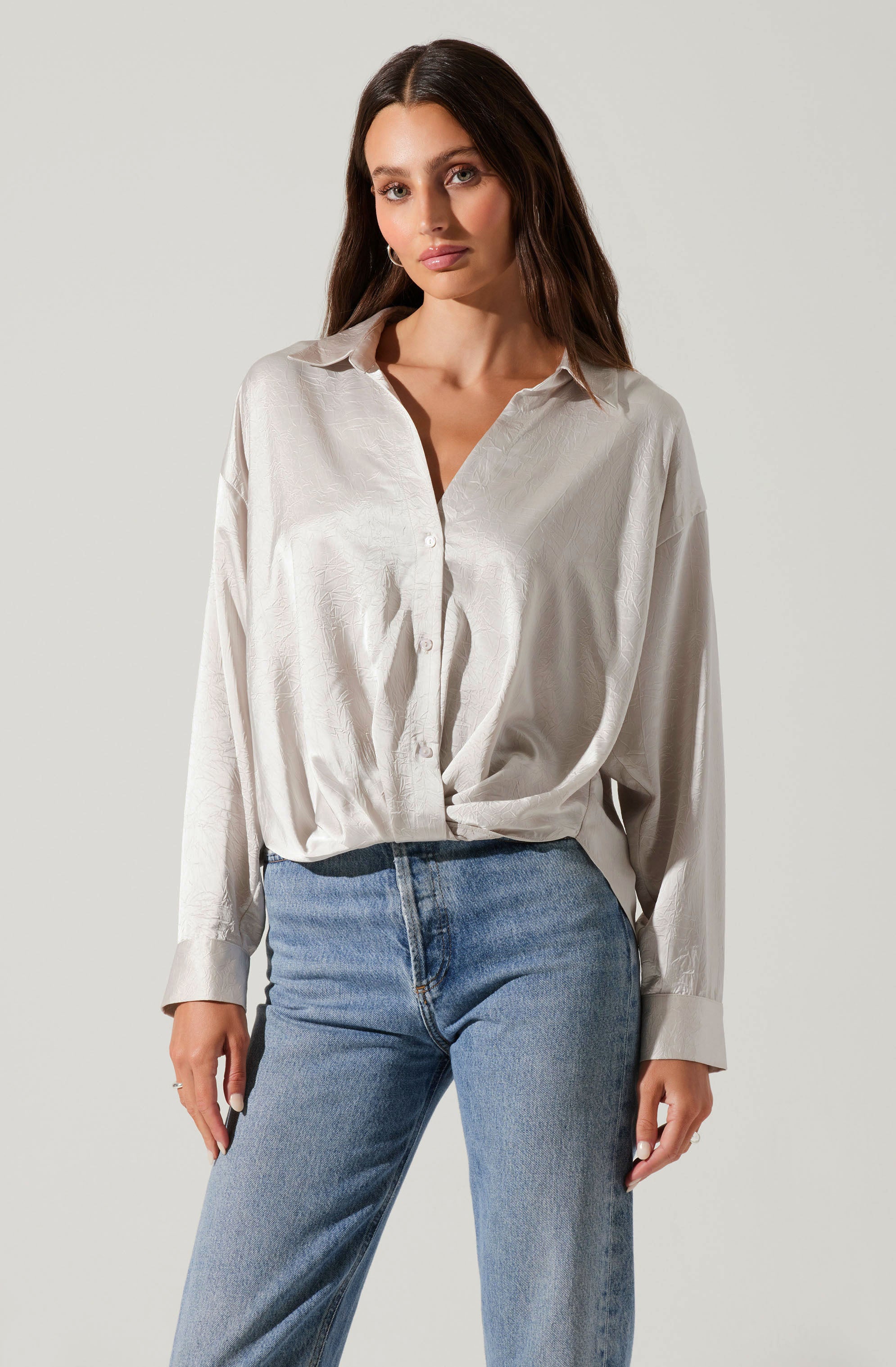 Corrine Satin Button Down Top-Aljck