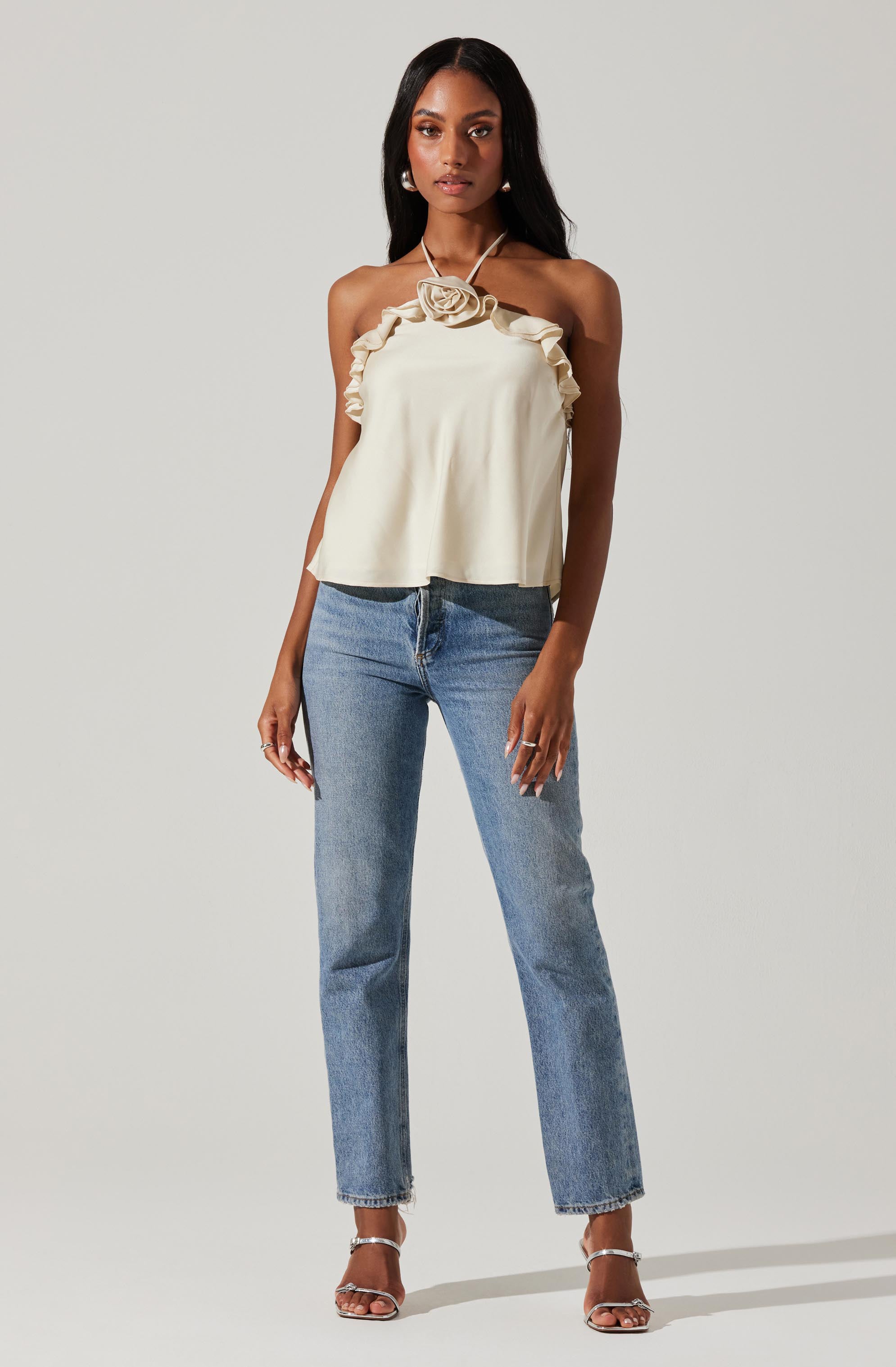 Alix Rosette Halter Neck Top-Aljck