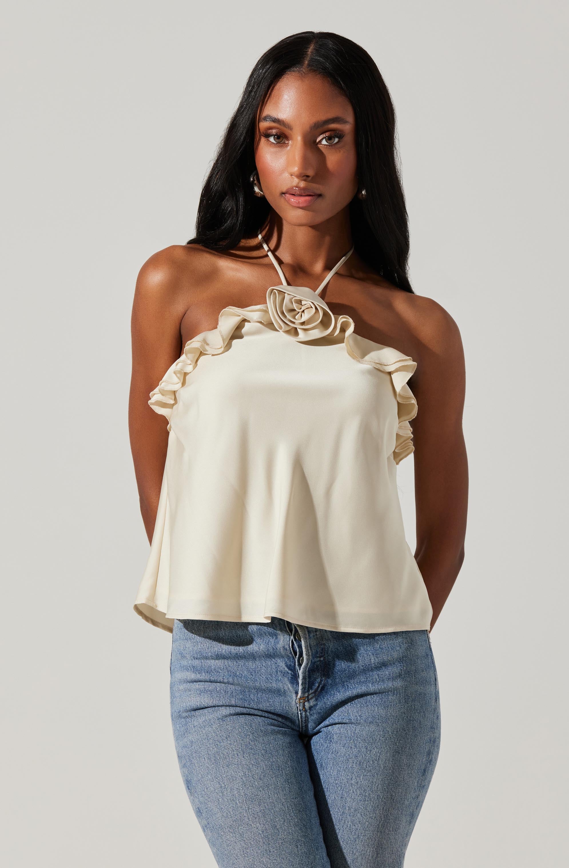 Alix Rosette Halter Neck Top-Aljck