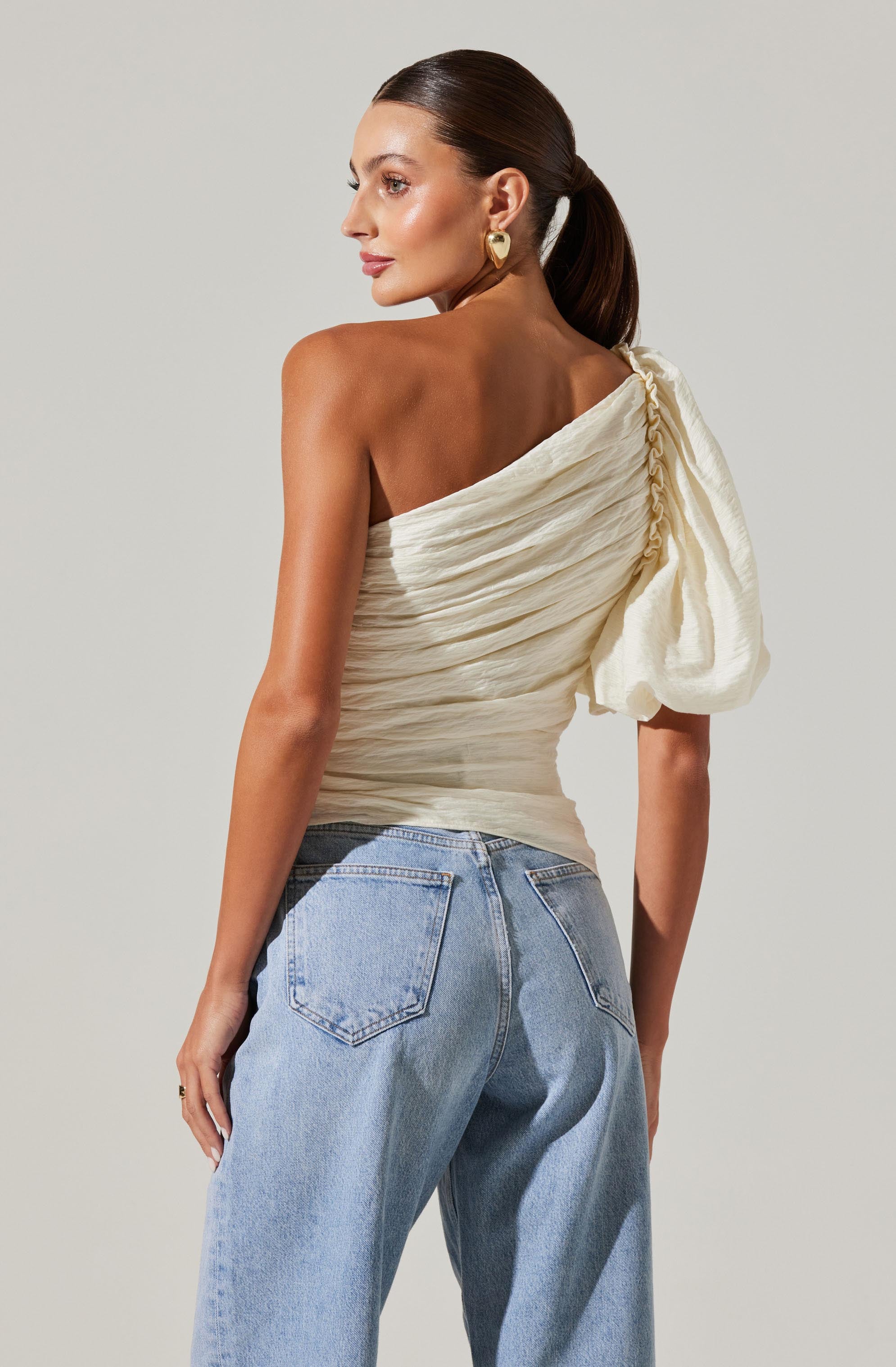 Gidget One Shoulder Pleated Top-Aljck