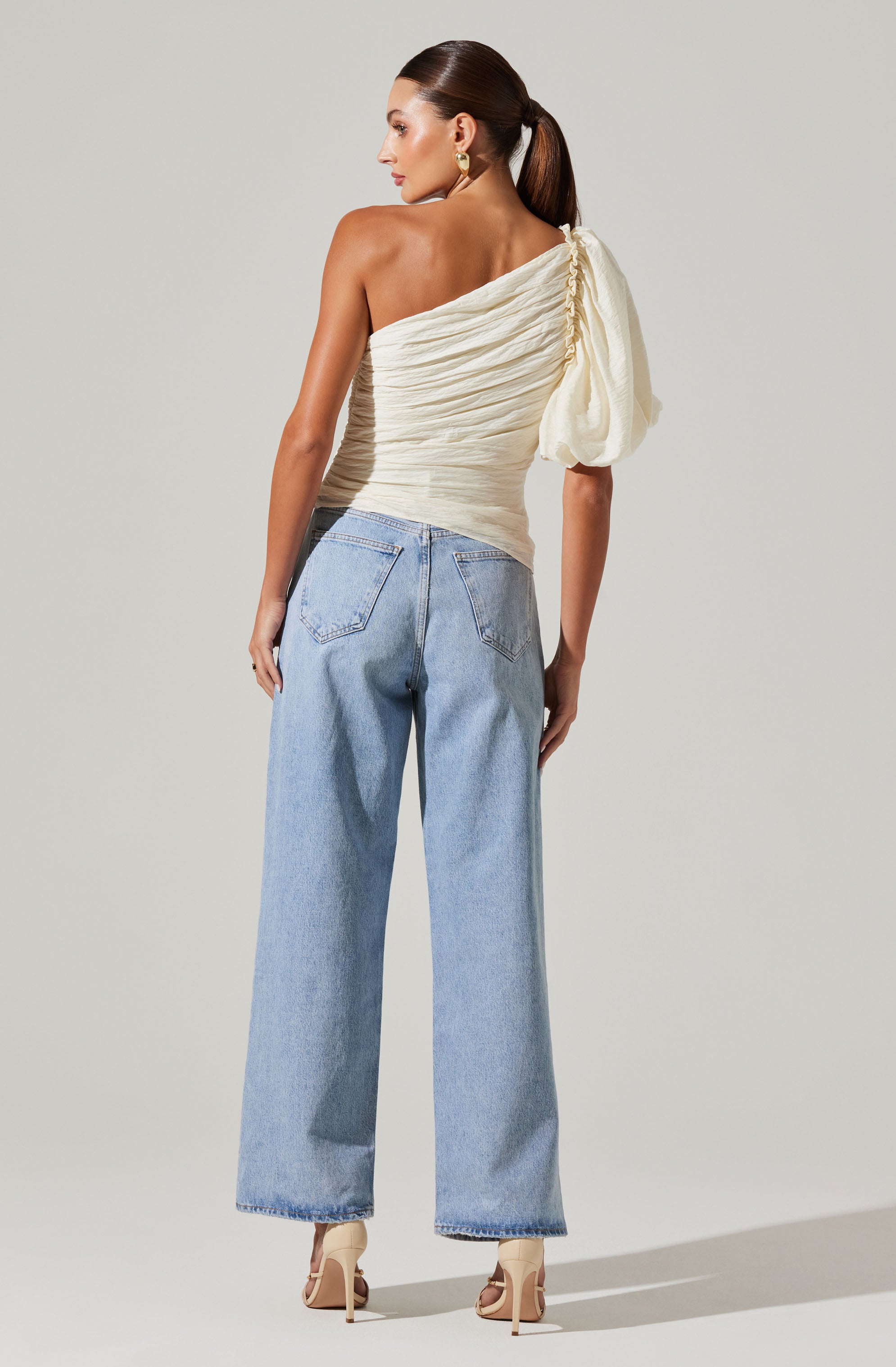 Gidget One Shoulder Pleated Top-Aljck