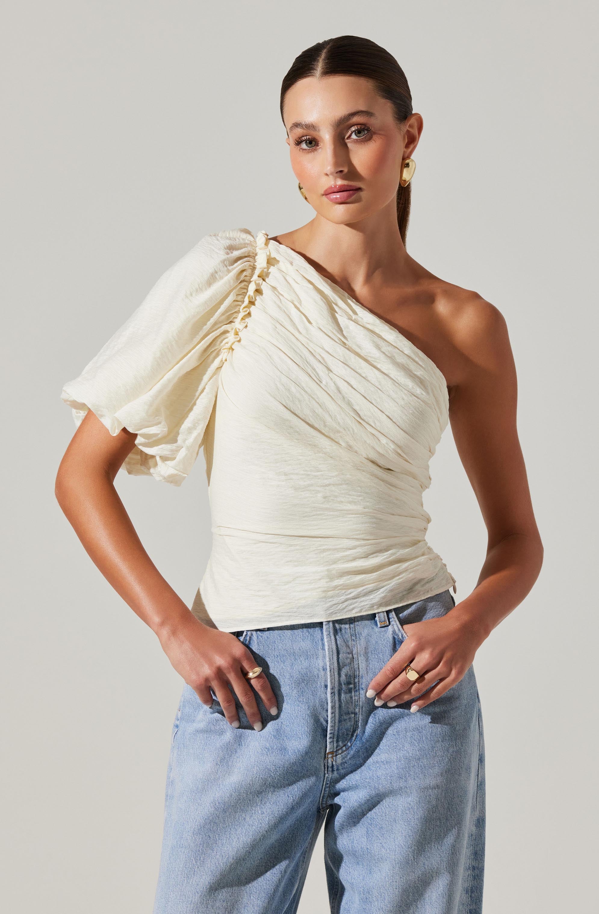 Gidget One Shoulder Pleated Top-Aljck