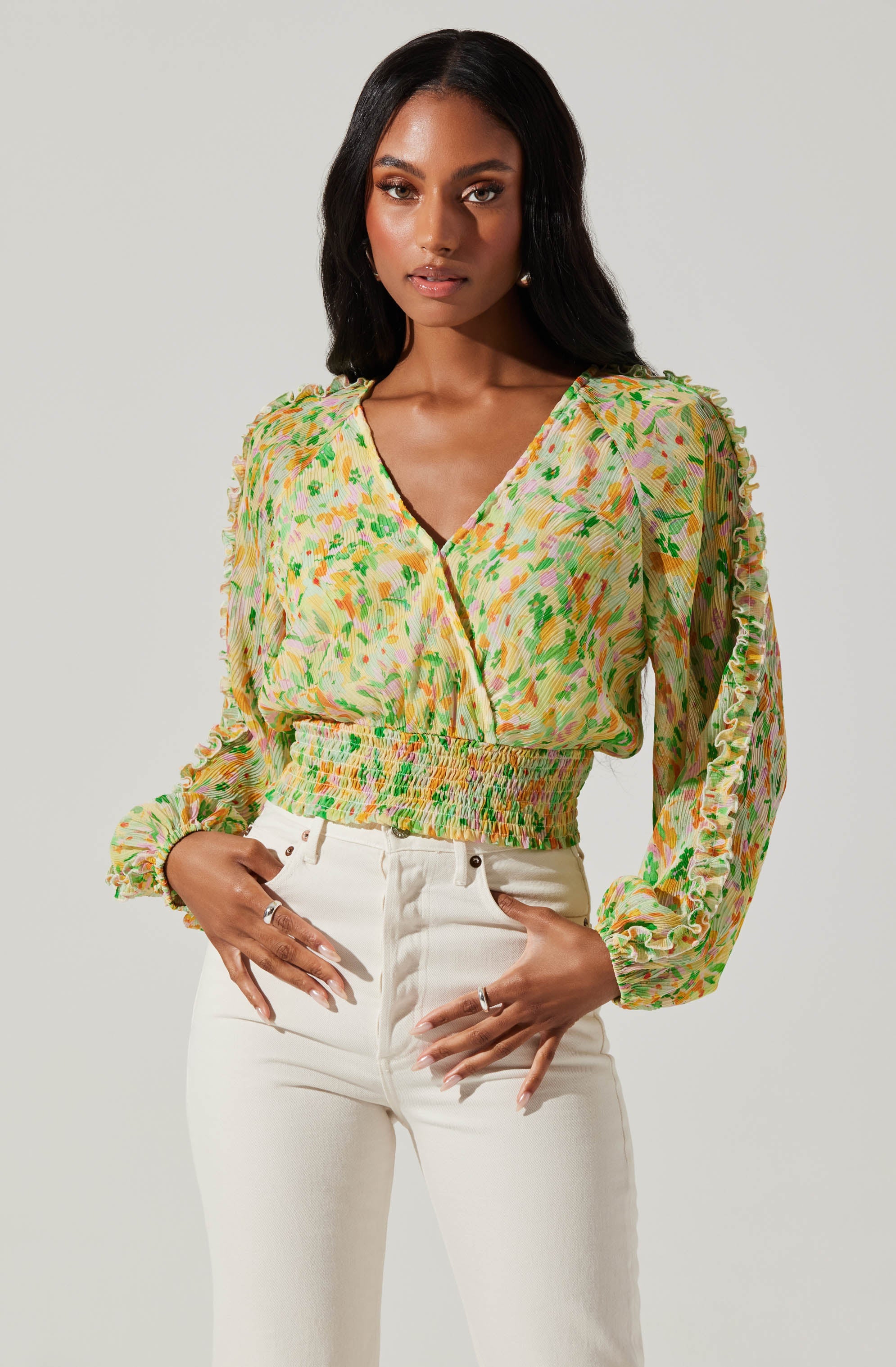 Bellona Floral Puff Sleeve Top-Aljck