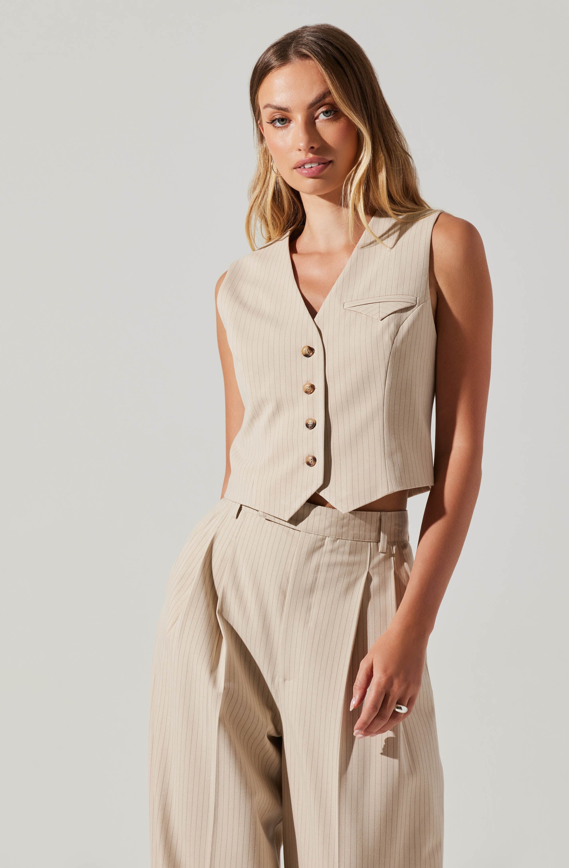 Darcie Pinstripe Buttoned Front Vest-Aljck