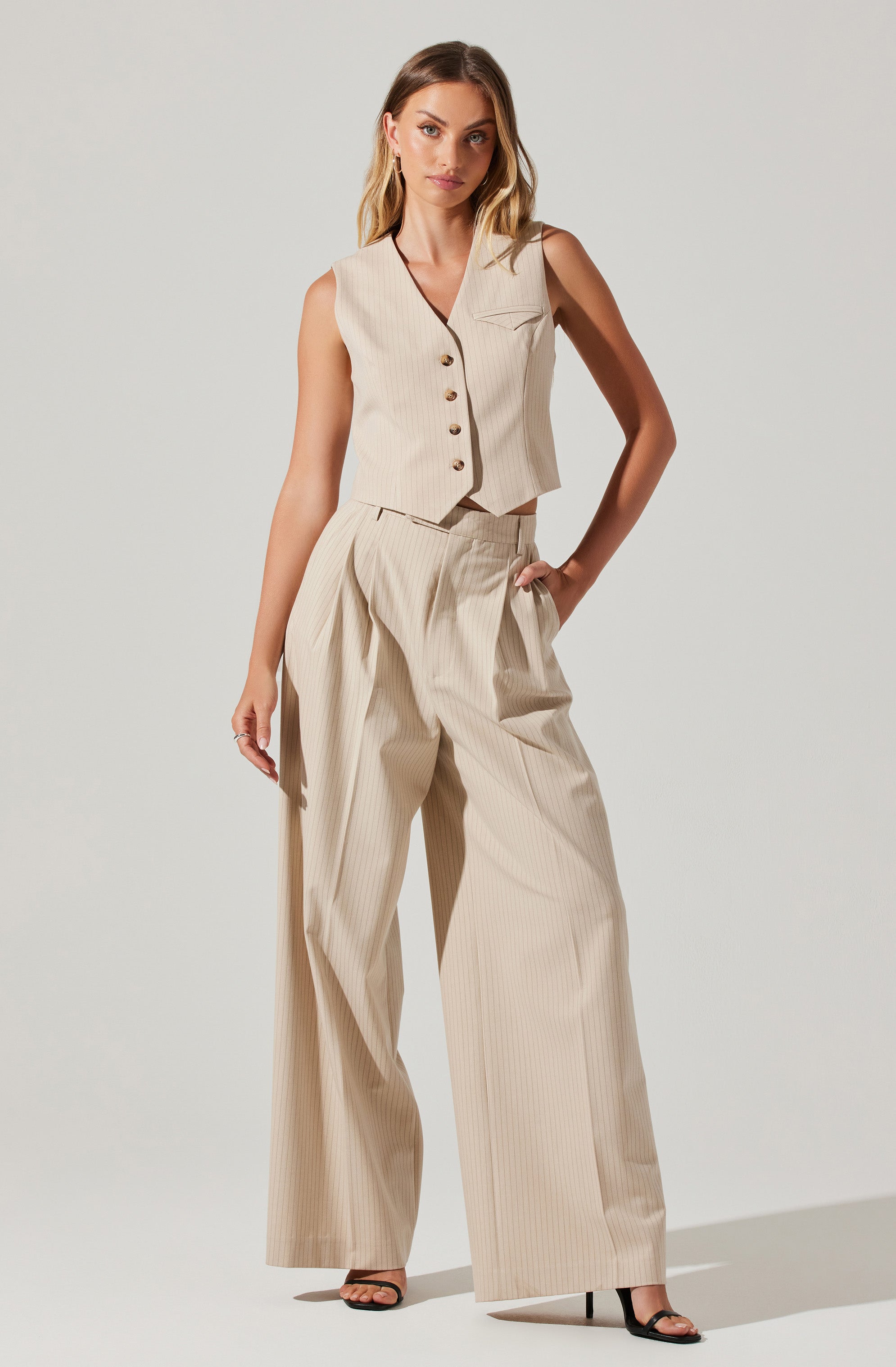 Darcie Pinstripe Buttoned Front Vest-Aljck