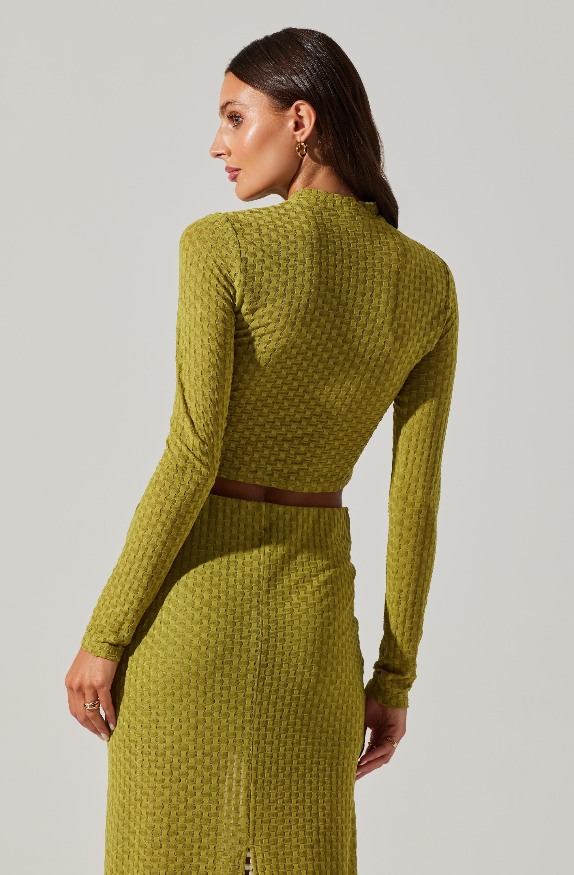 Indah Semi Sheer Mock Neck Long Sleeve Top-Aljck