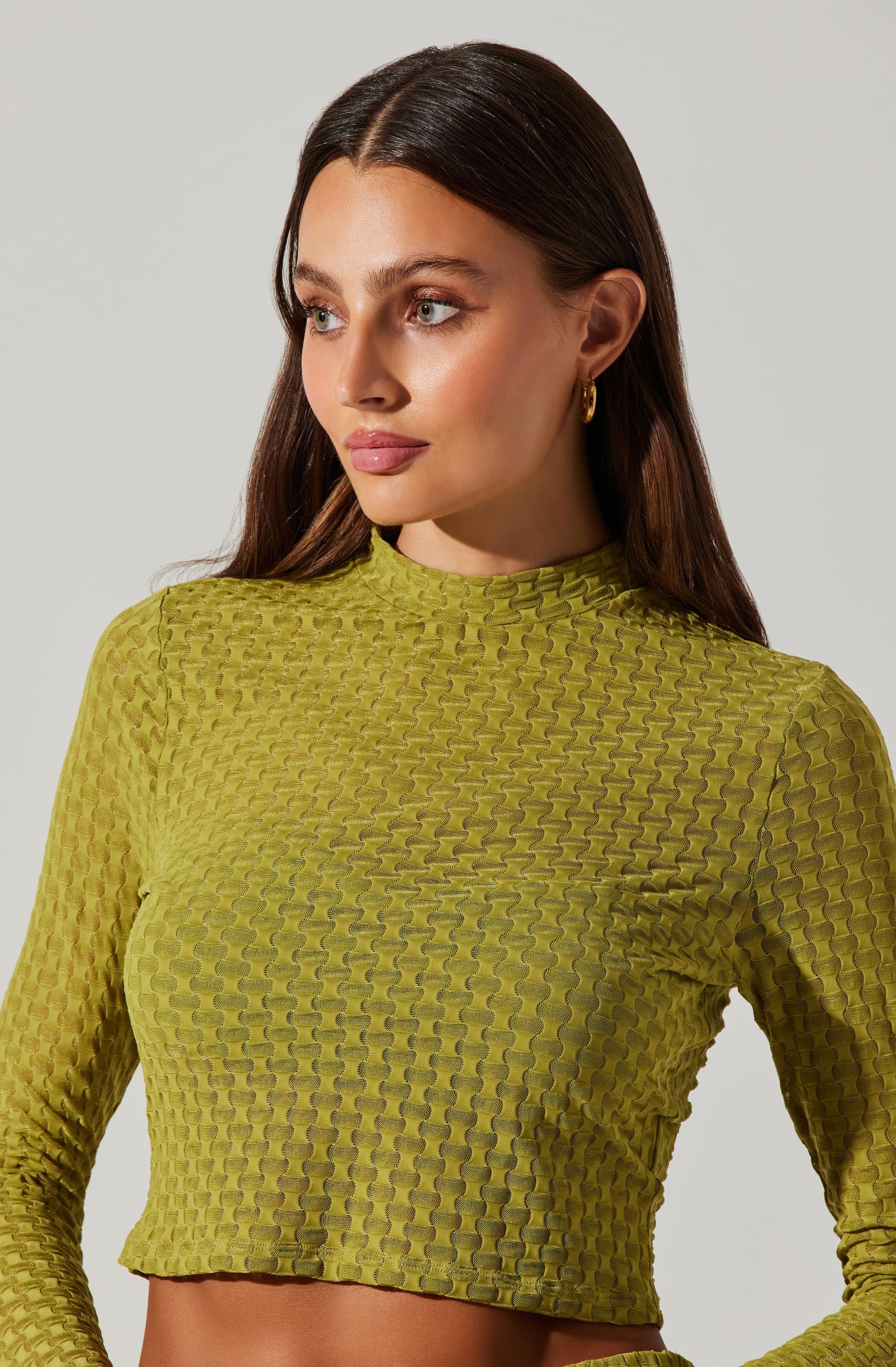 Indah Semi Sheer Mock Neck Long Sleeve Top-Aljck