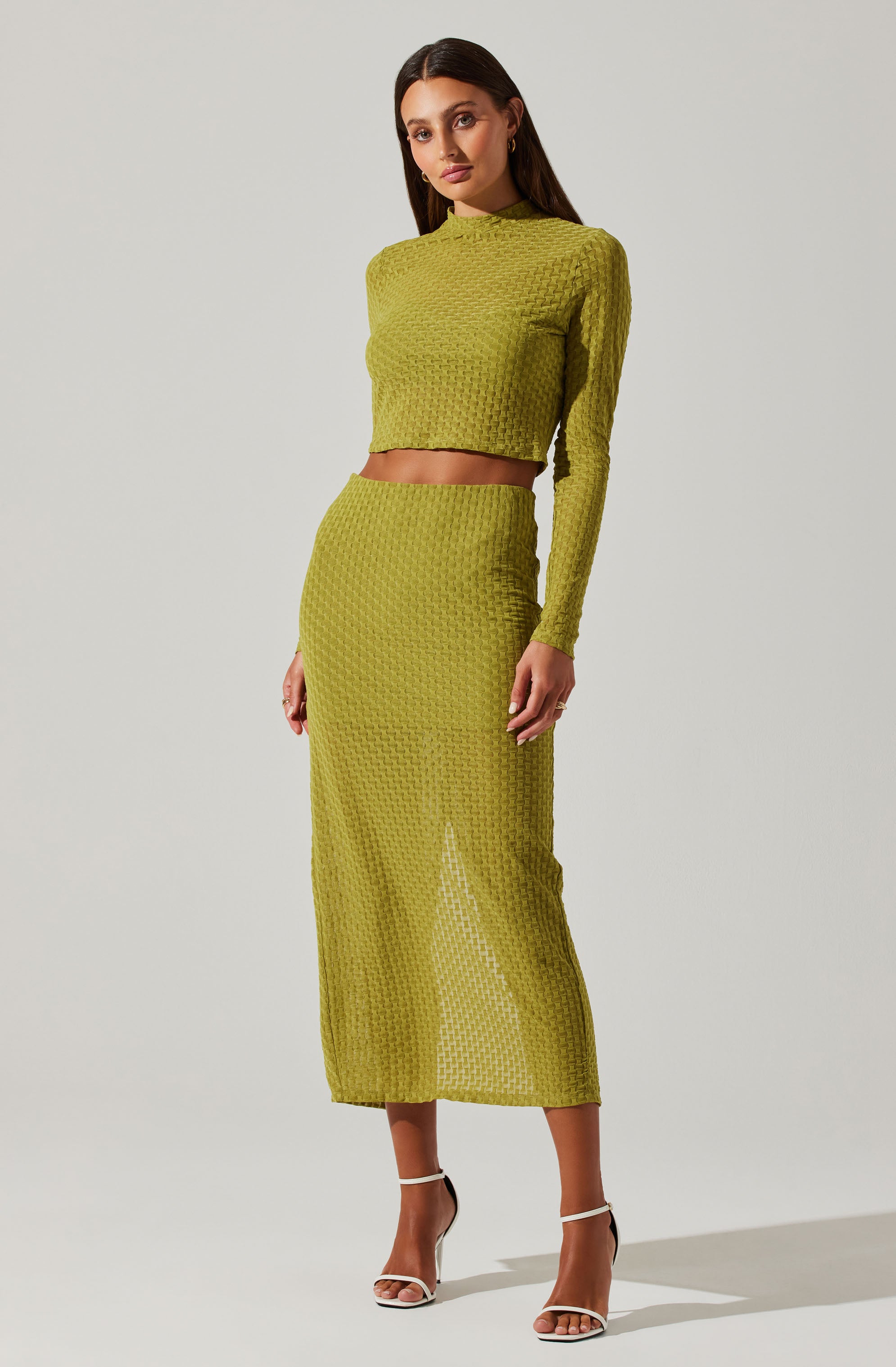 Indah Semi Sheer Mock Neck Long Sleeve Top-Aljck