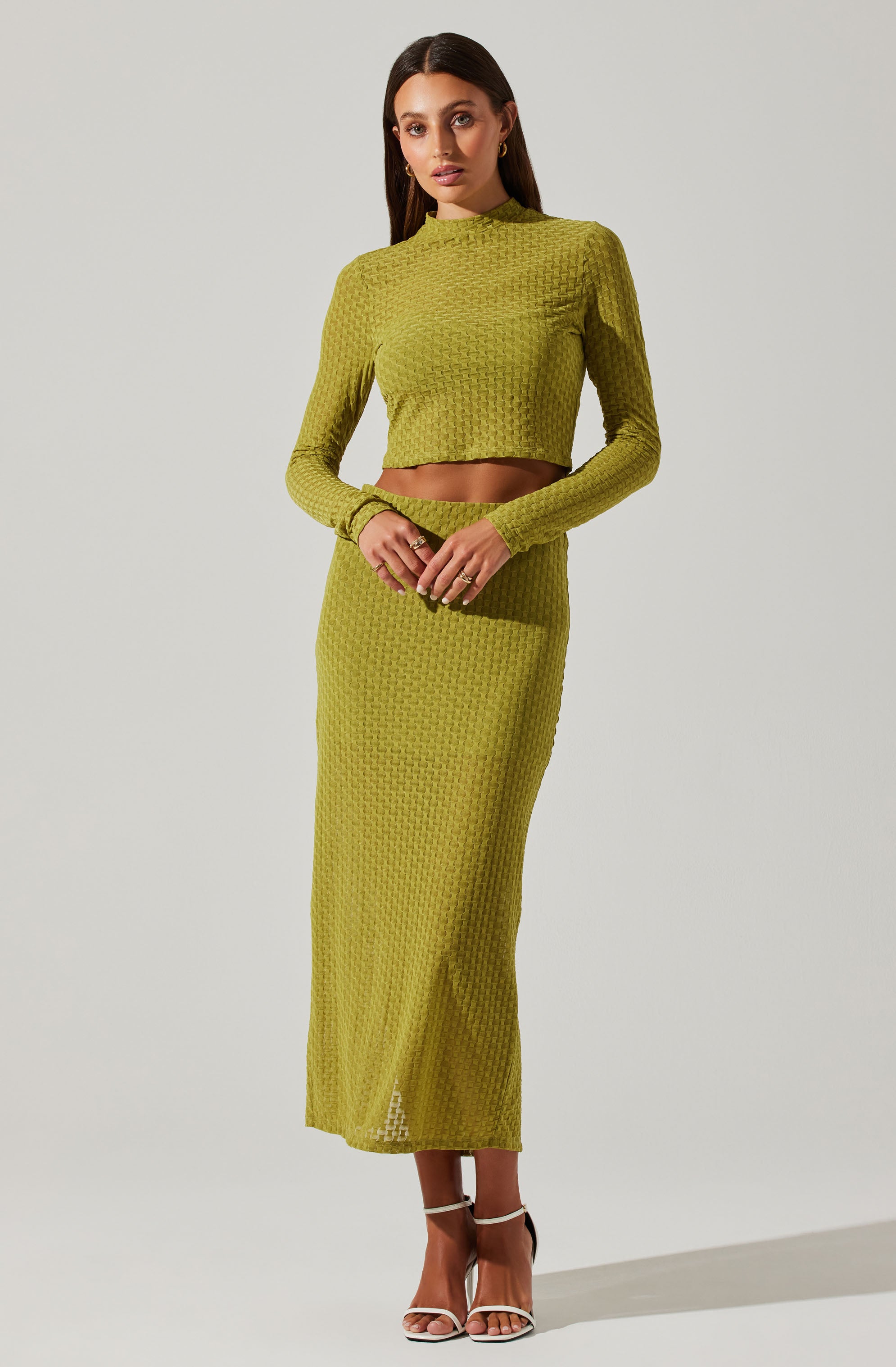 Indah Semi Sheer Mock Neck Long Sleeve Top-Aljck