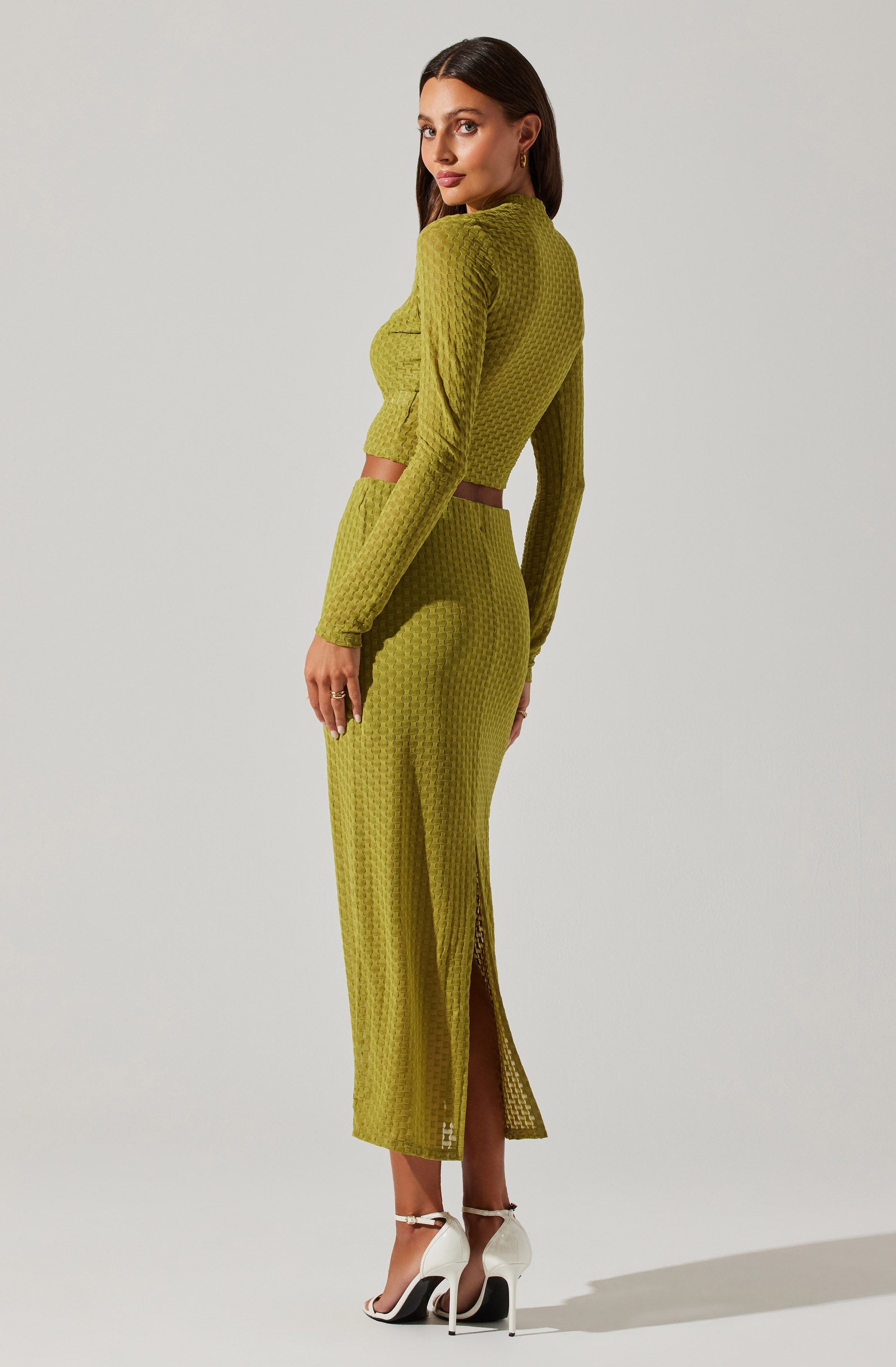 Indah Semi Sheer Mock Neck Long Sleeve Top-Aljck