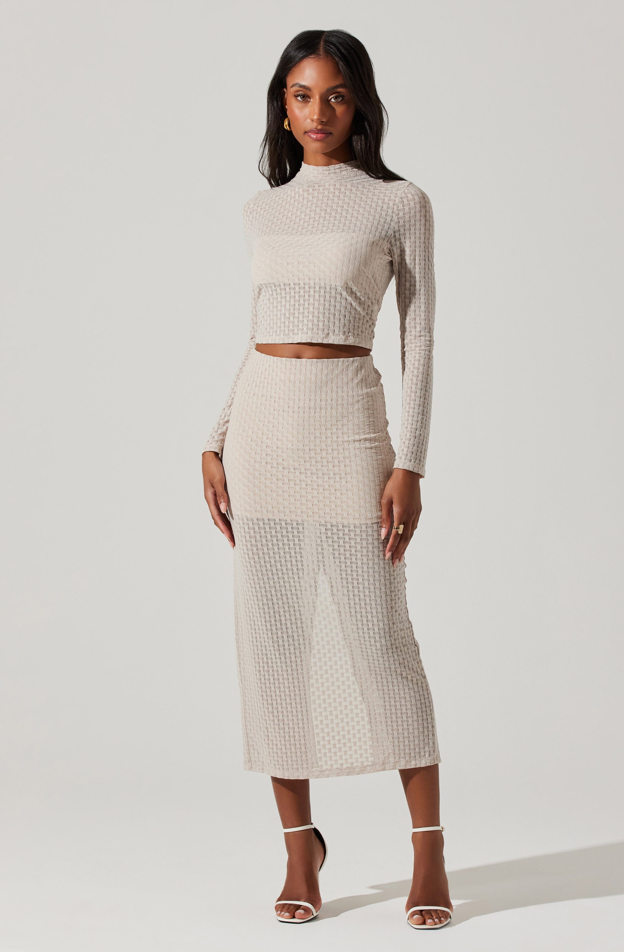 Indah Semi Sheer Mock Neck Long Sleeve Top-Aljck