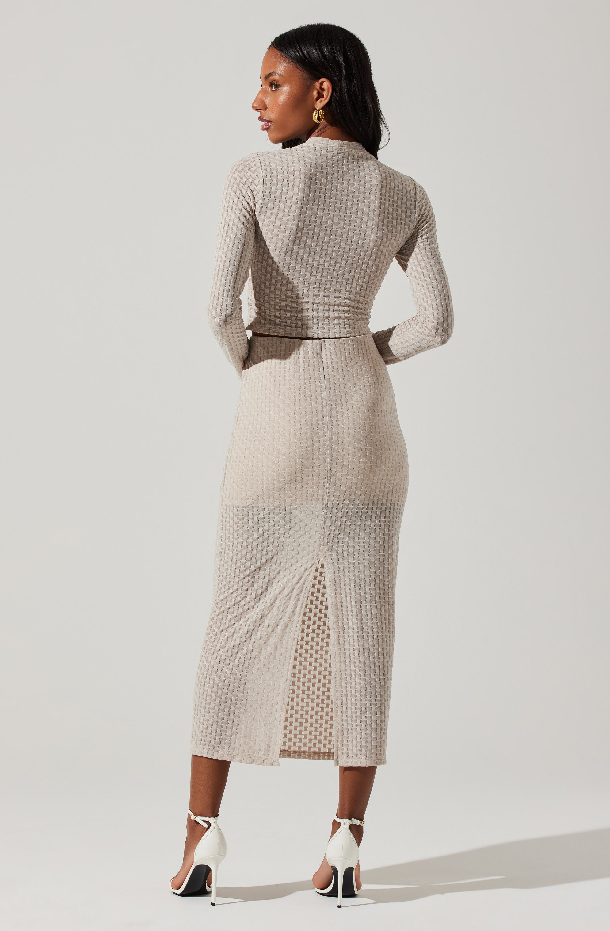 Indah Semi Sheer Mock Neck Long Sleeve Top-Aljck