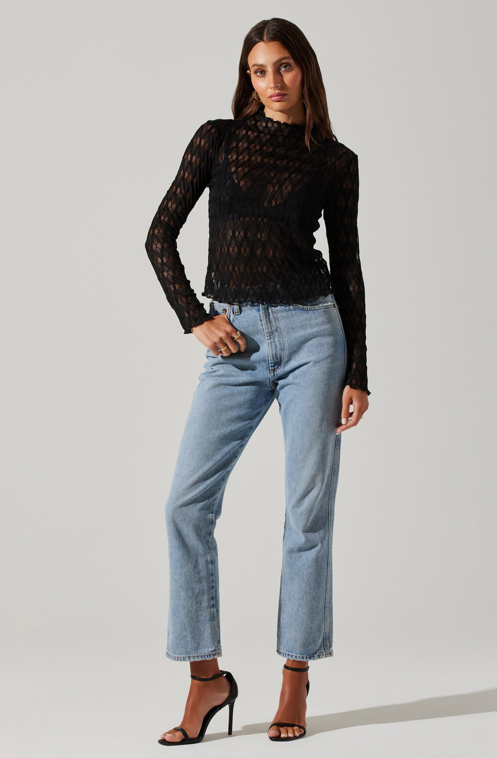 Dorset Sheer Mock Neck Top-Aljck