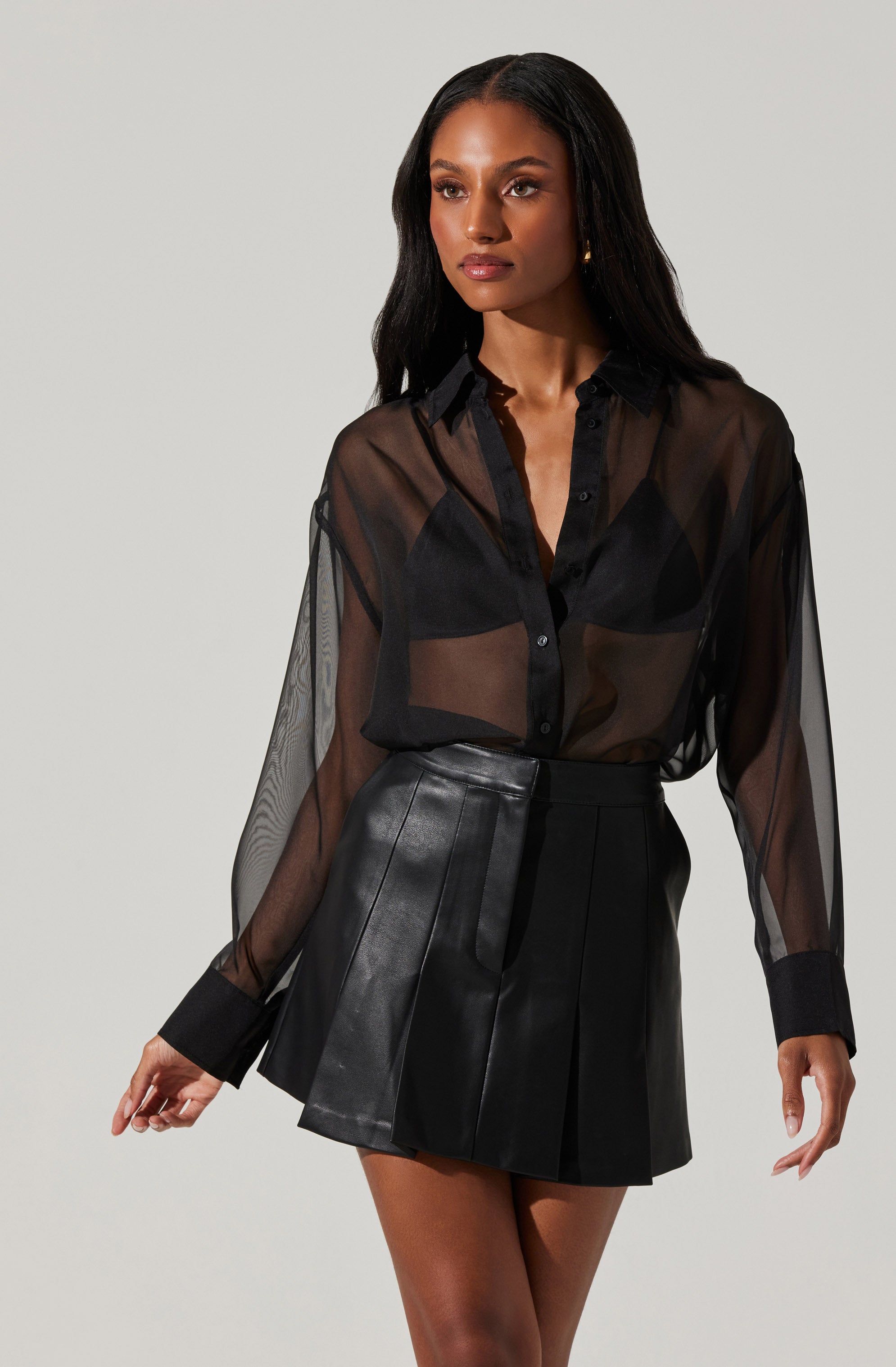 Evie Sheer Button Up Top-Aljck