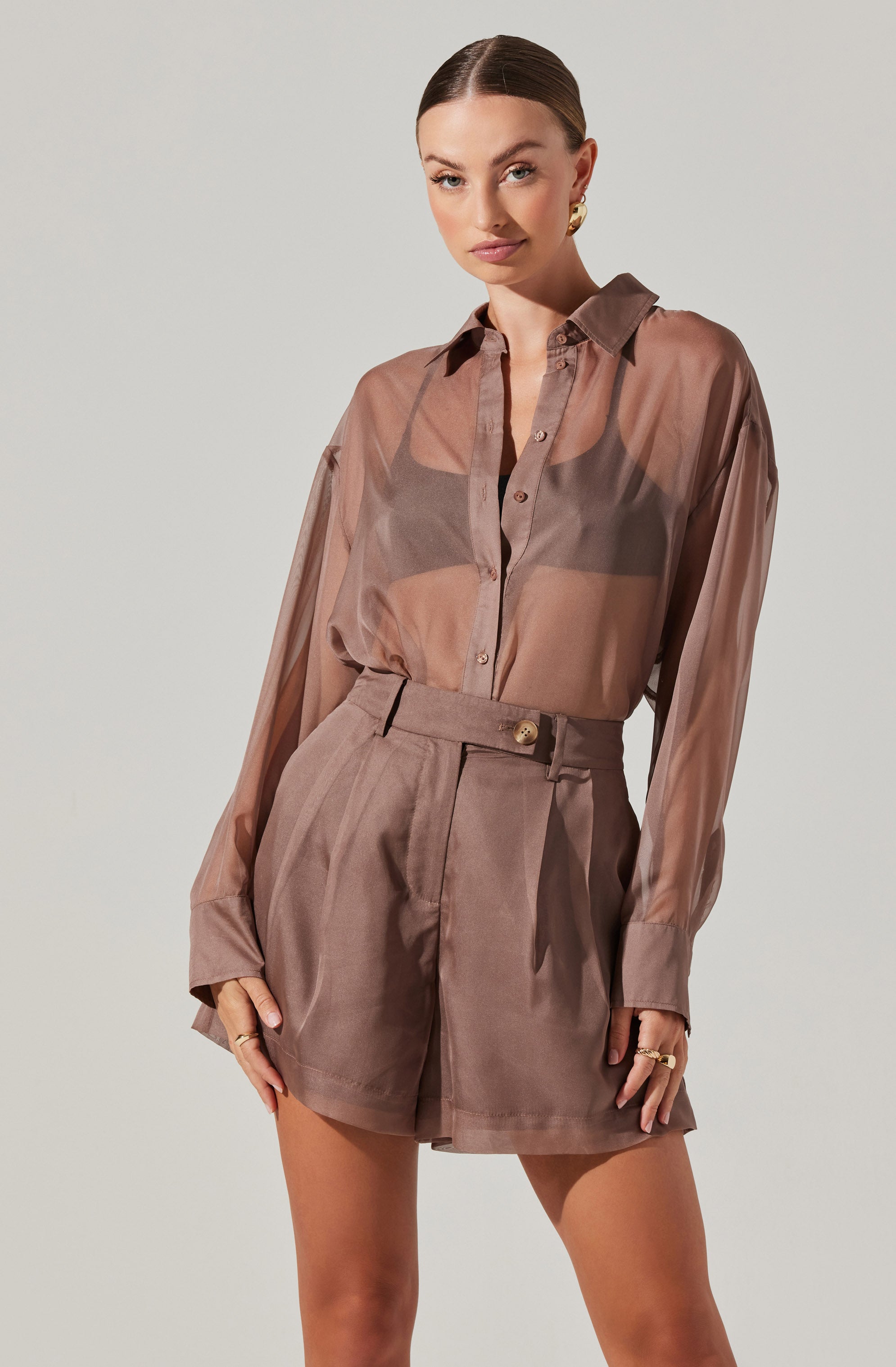 Evie Sheer Button Up Top-Aljck