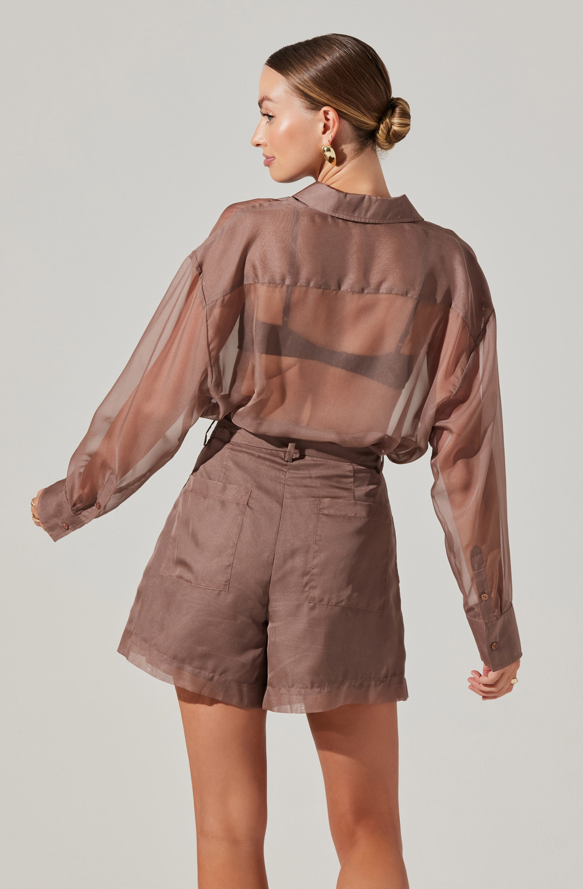 Evie Sheer Button Up Top-Aljck