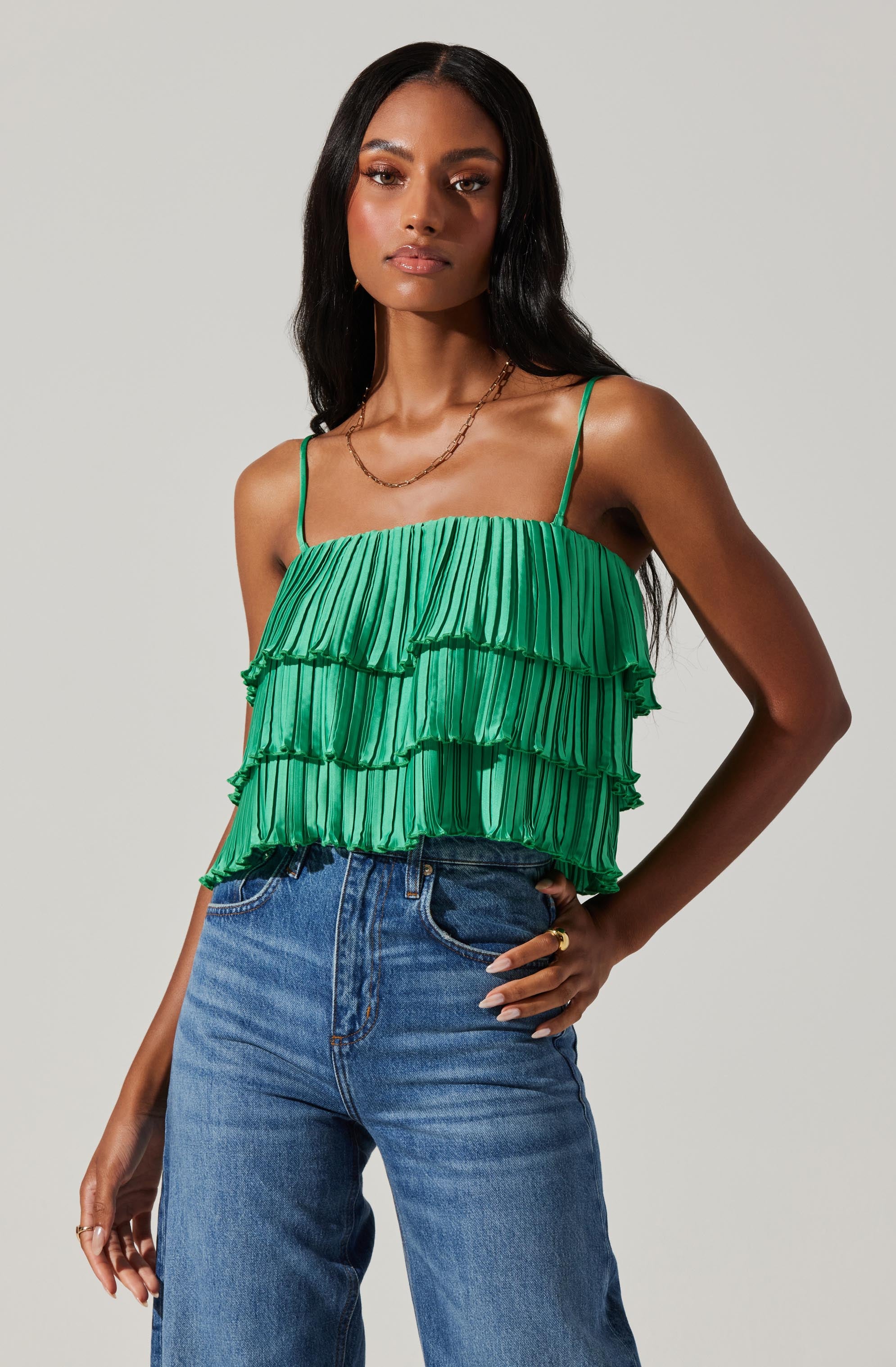 Calita Pleated Tier Sleeveless Top-Aljck