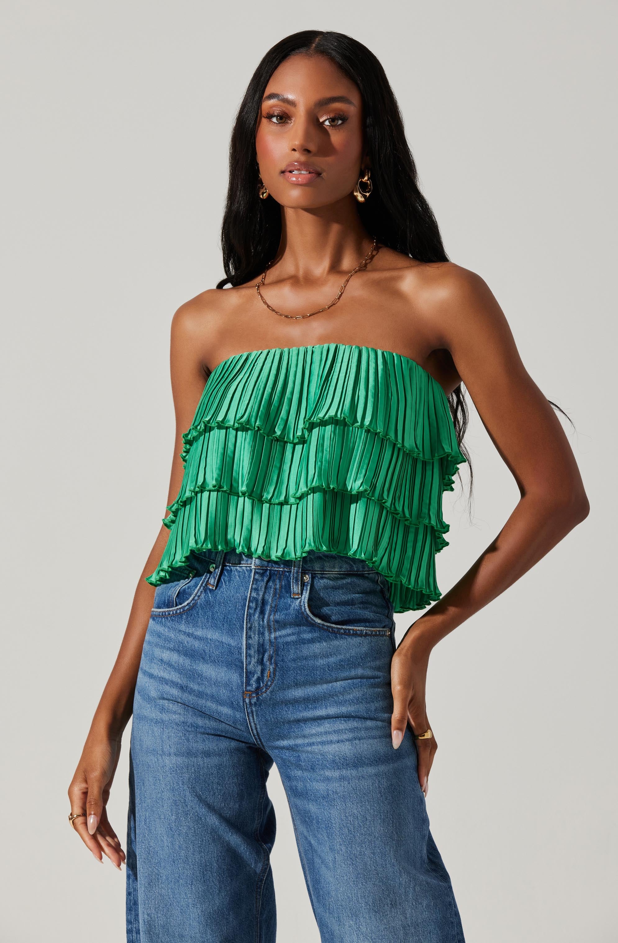 Calita Pleated Tier Sleeveless Top-Aljck