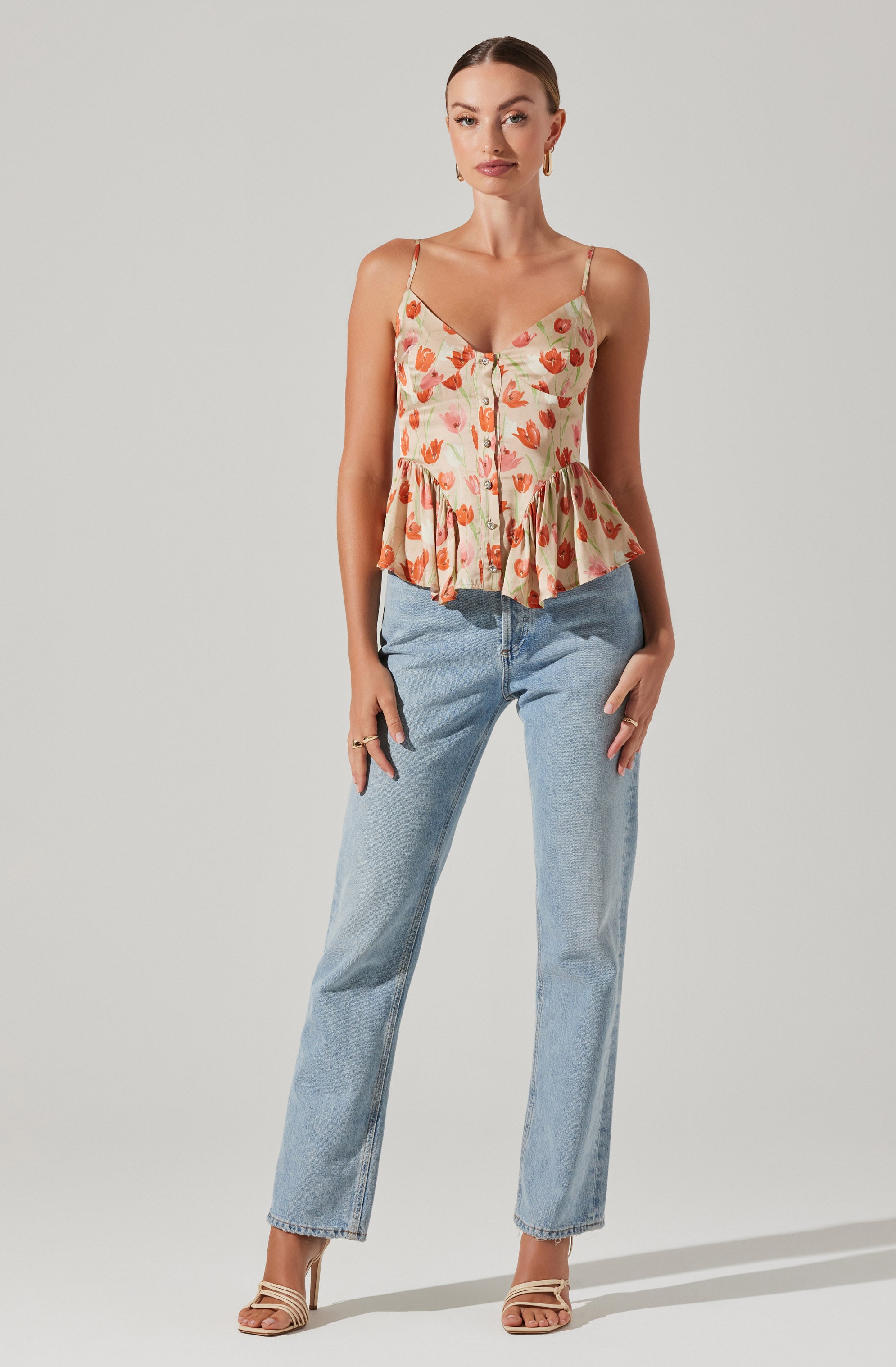 Emmy Floral Embellished Peplum Top-Aljck