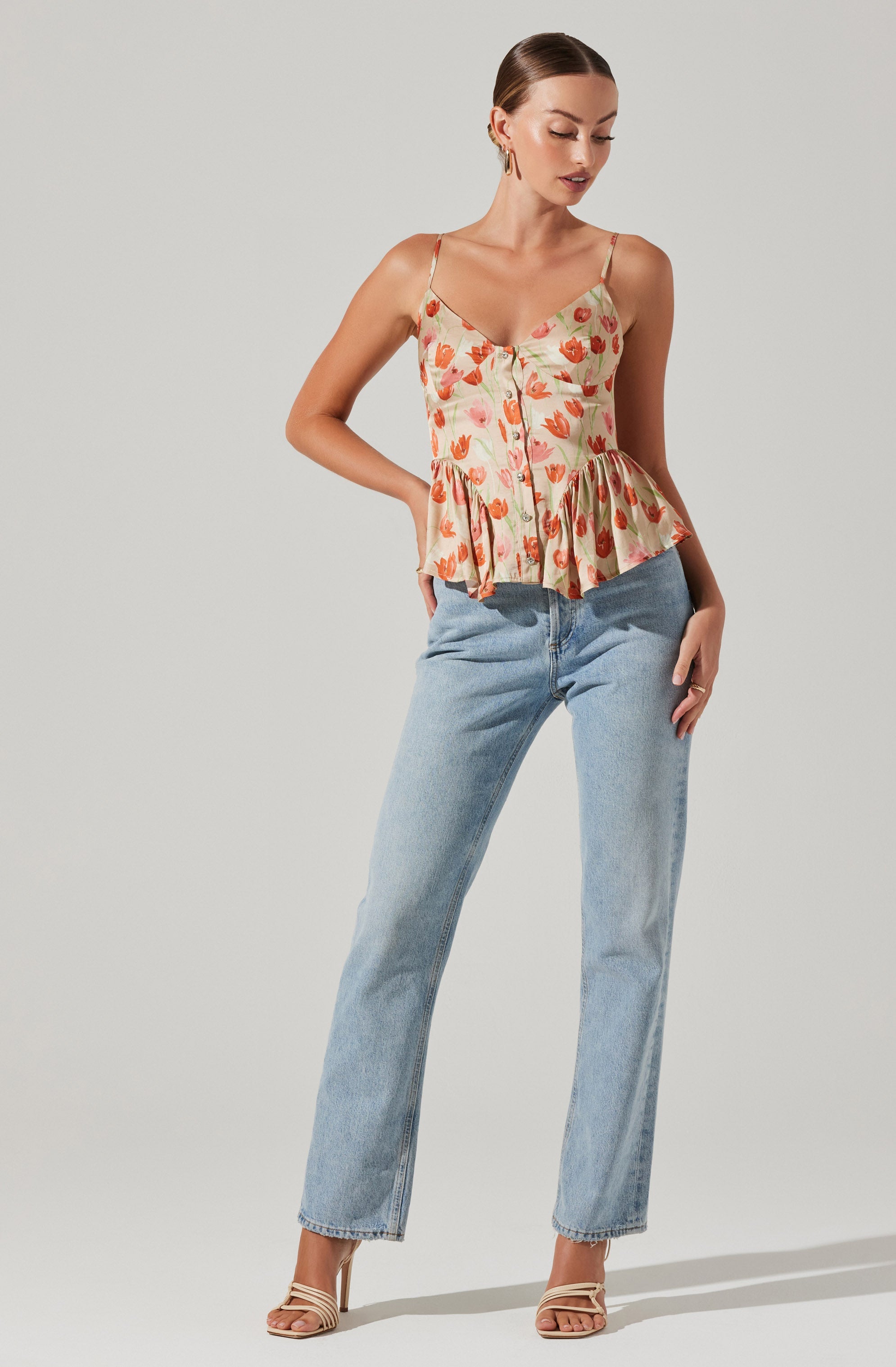 Emmy Floral Embellished Peplum Top-Aljck