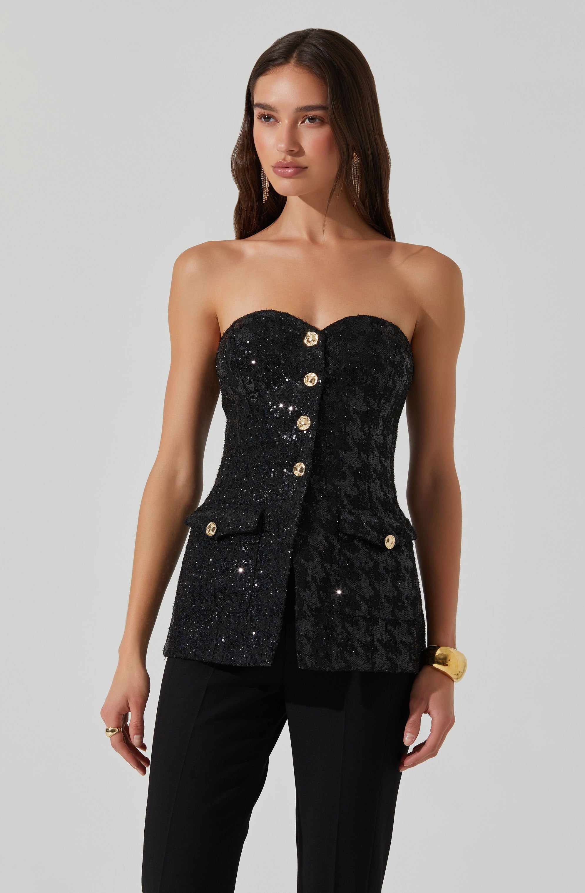 Milani Tweed Houndstooth Sequin Top-Aljck