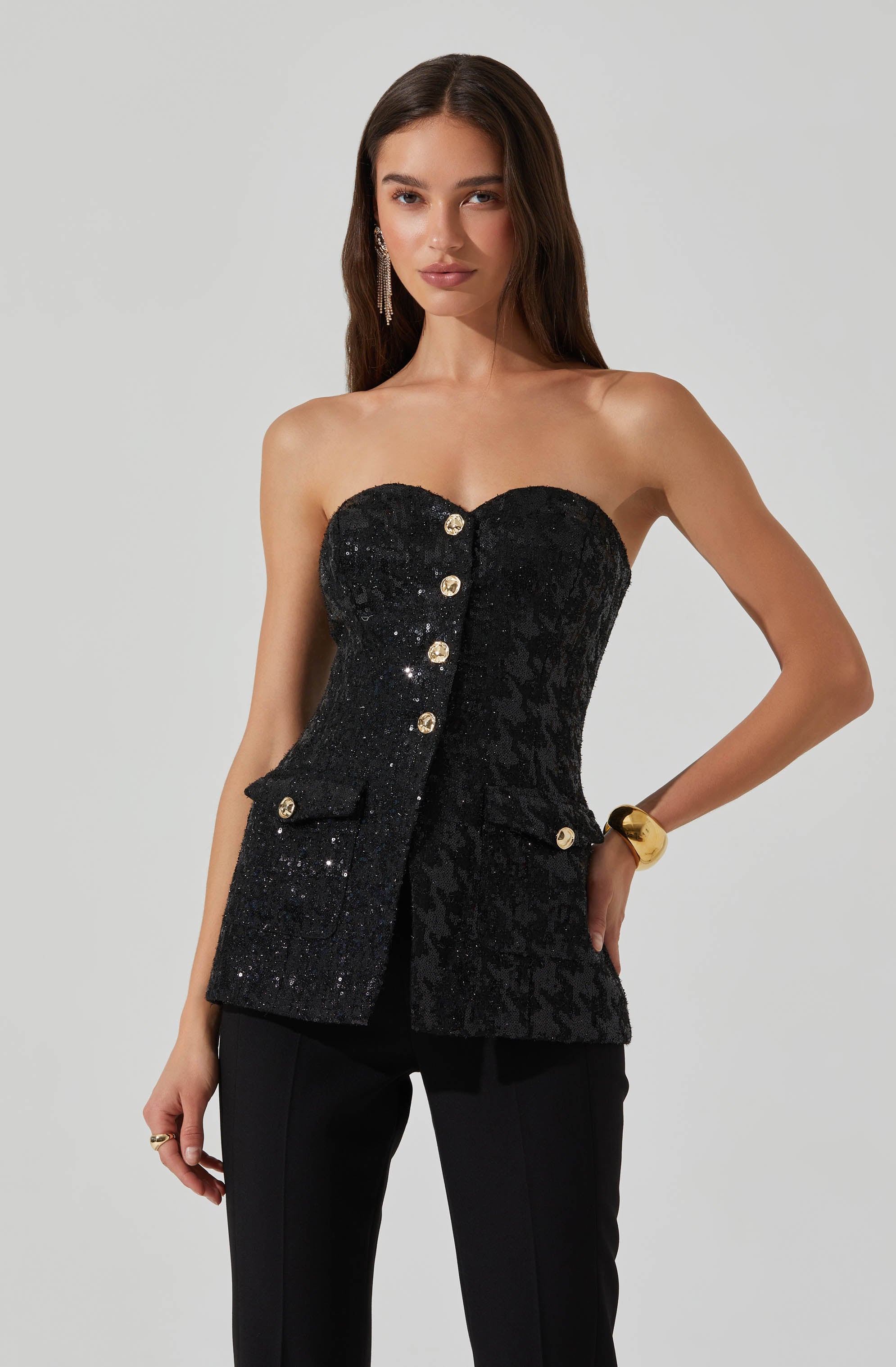 Milani Tweed Houndstooth Sequin Top-Aljck