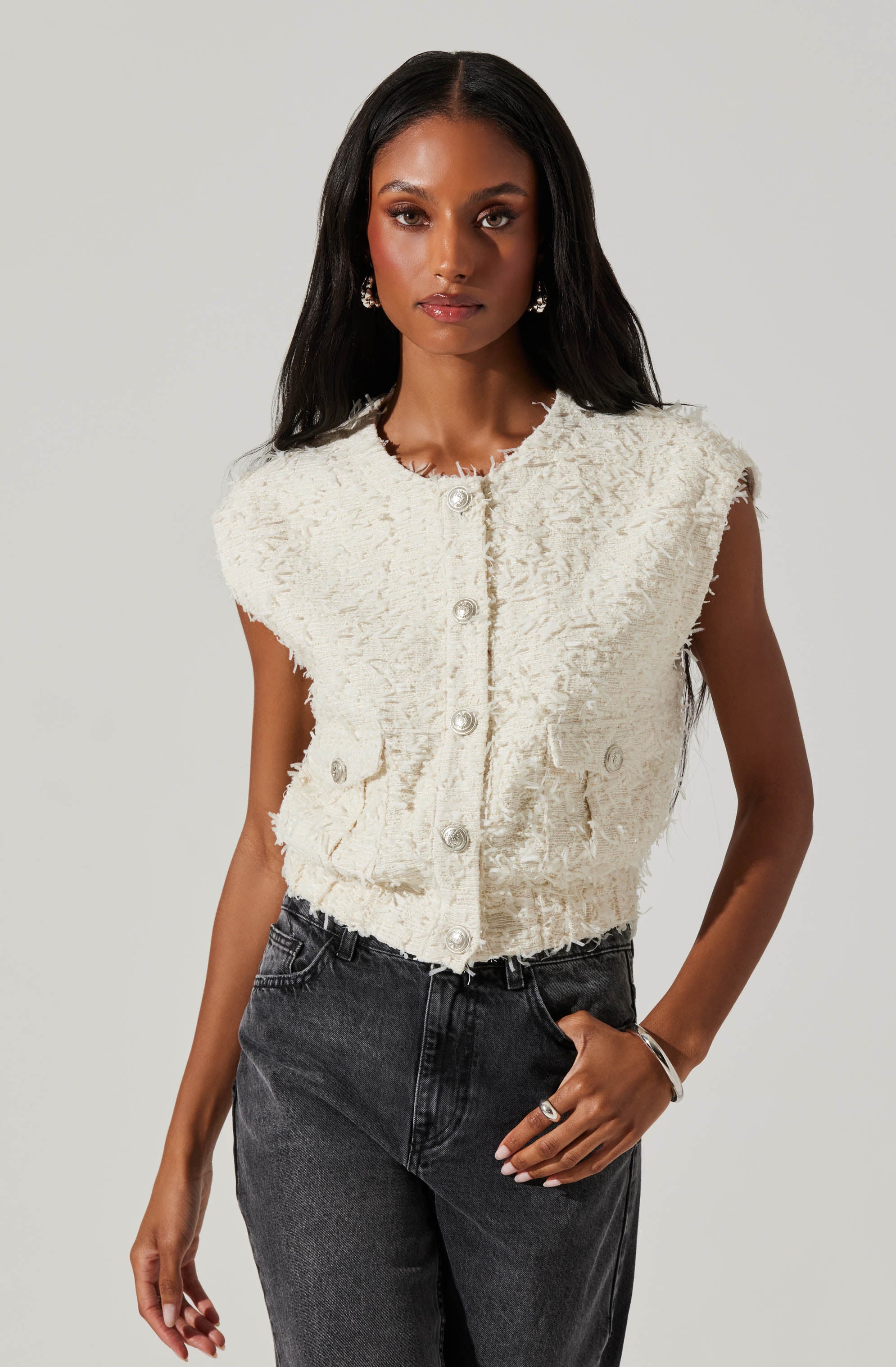 Pedrine Textured Tweed Vest-Aljck