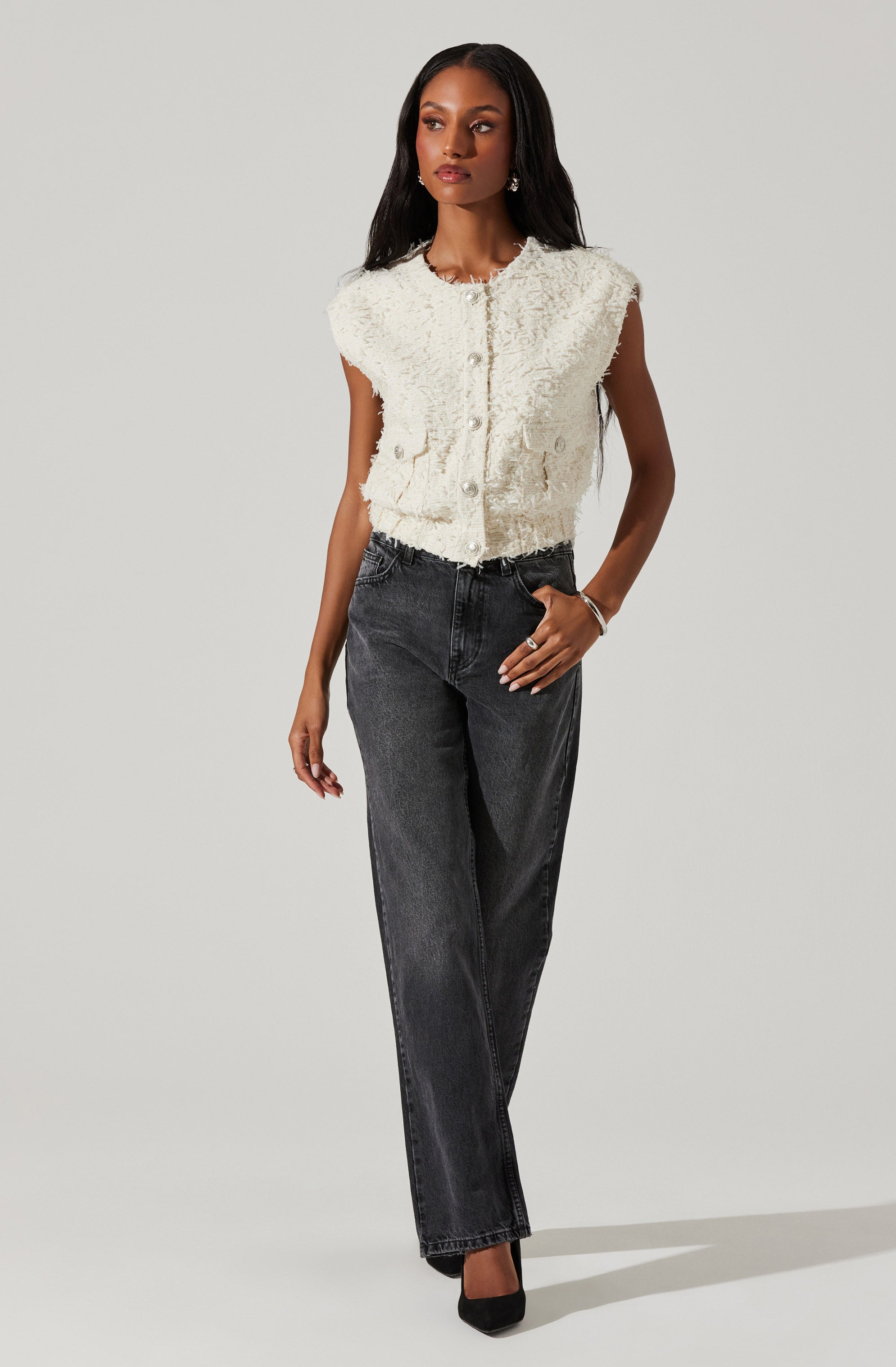 Pedrine Textured Tweed Vest-Aljck